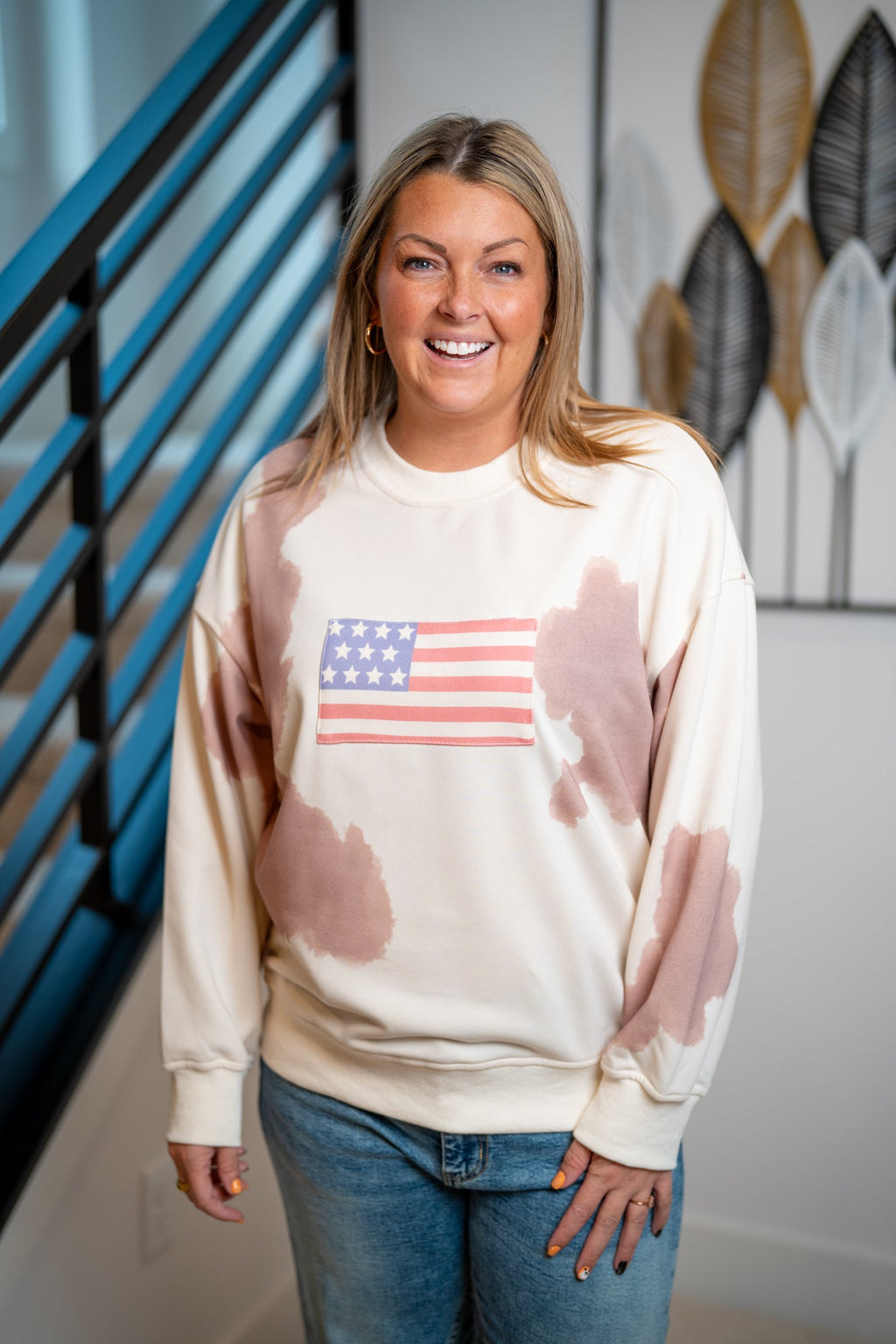 Gilli USA Flag Cow Print Sweatshirt
