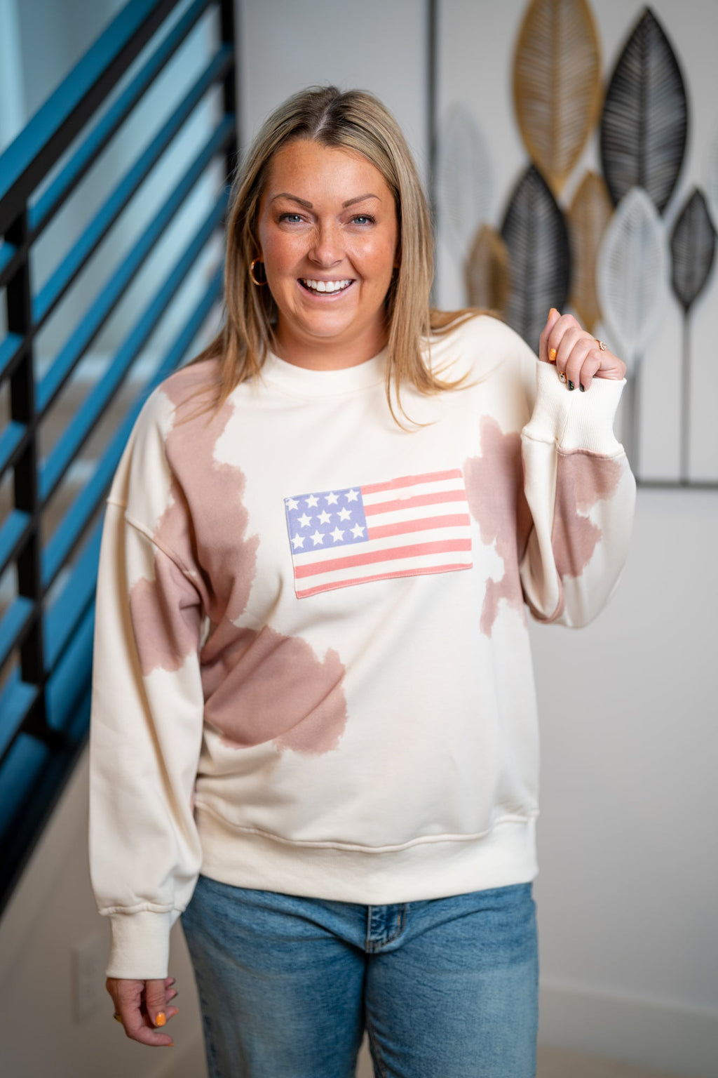 Gilli USA Flag Cow Print Sweatshirt