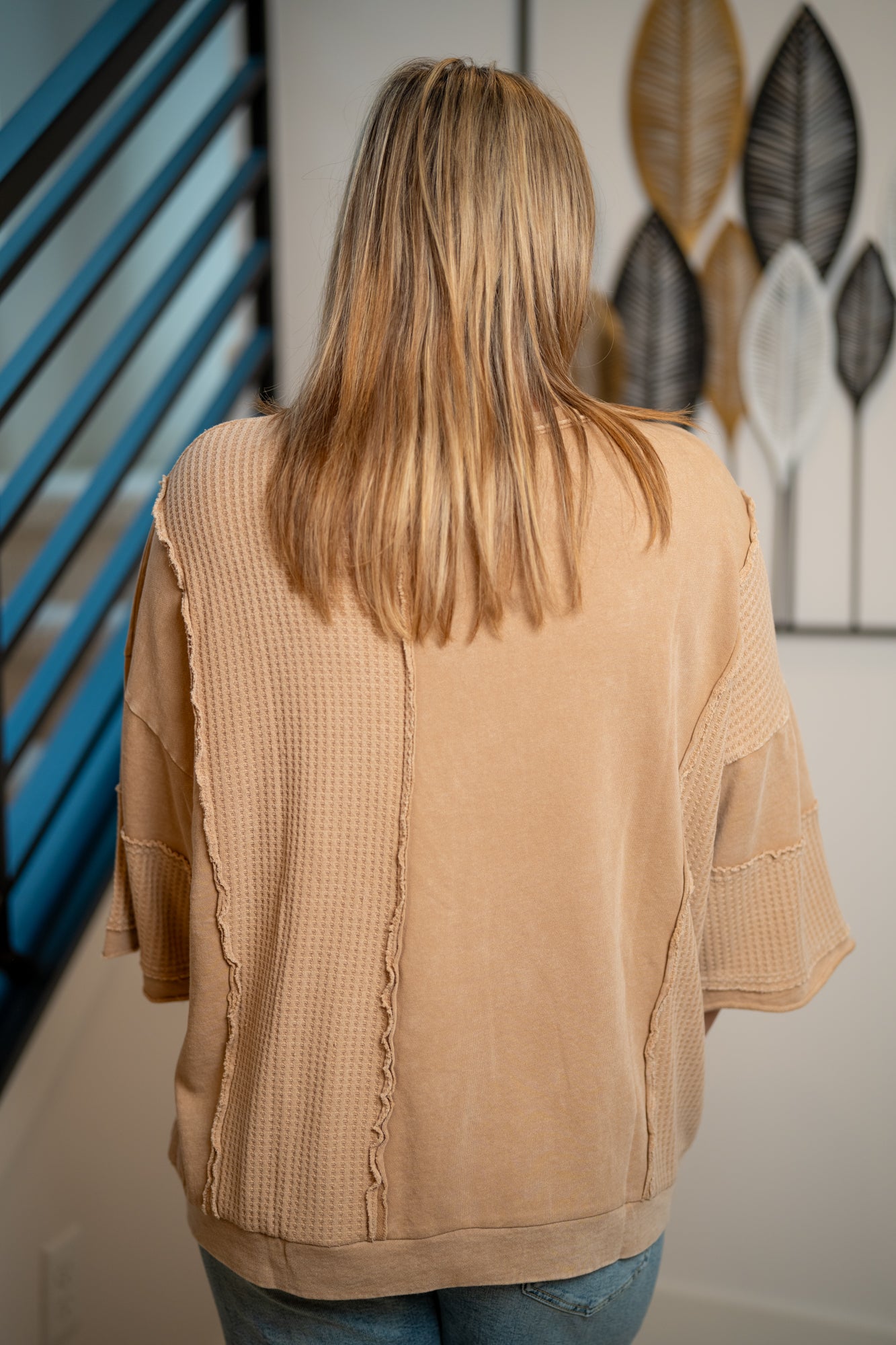 Easel Mineral-Washed Patchwork Bow Tunic Top