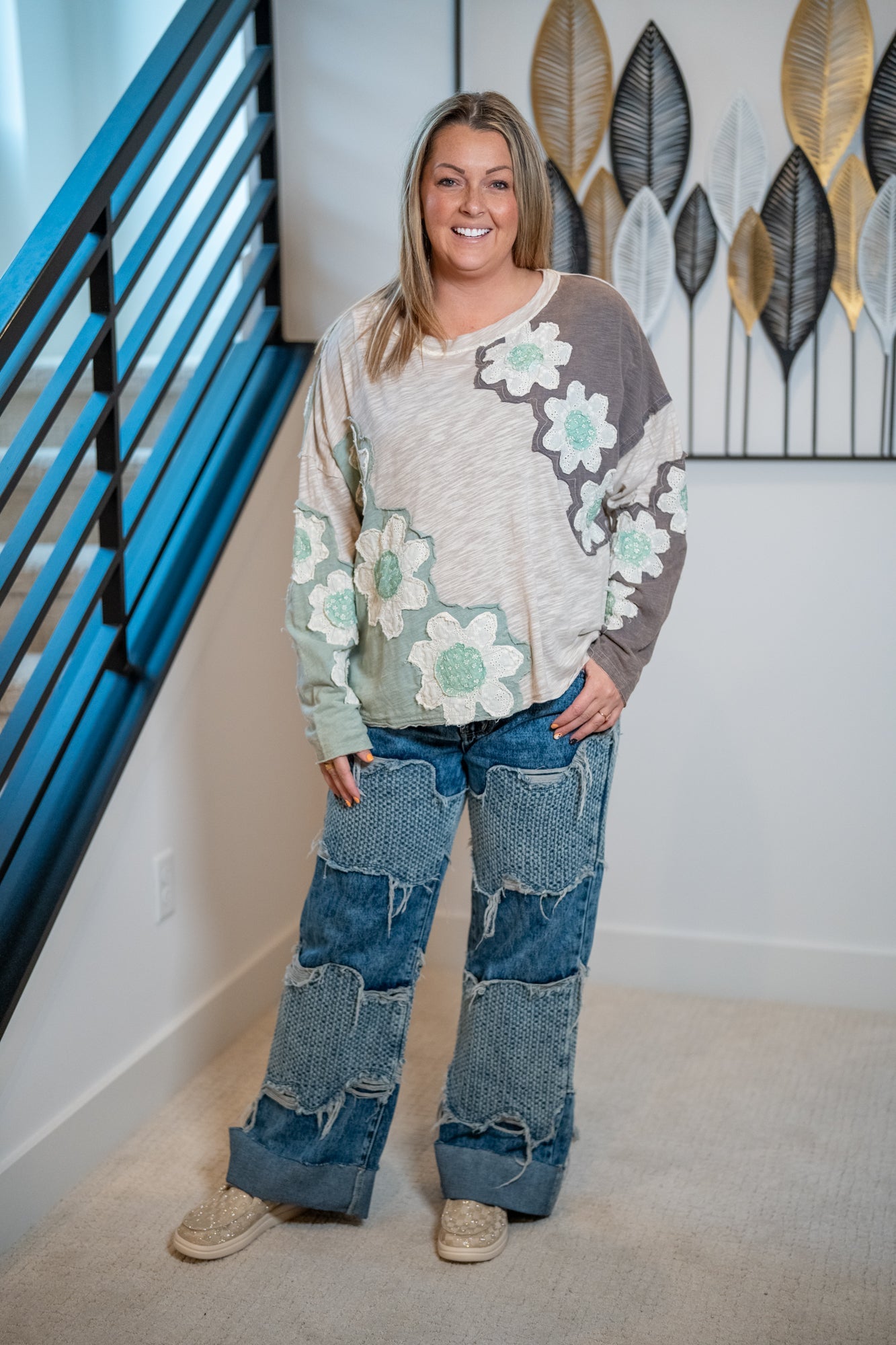 Oli & Hali Eyelet Patchwork Knit Top