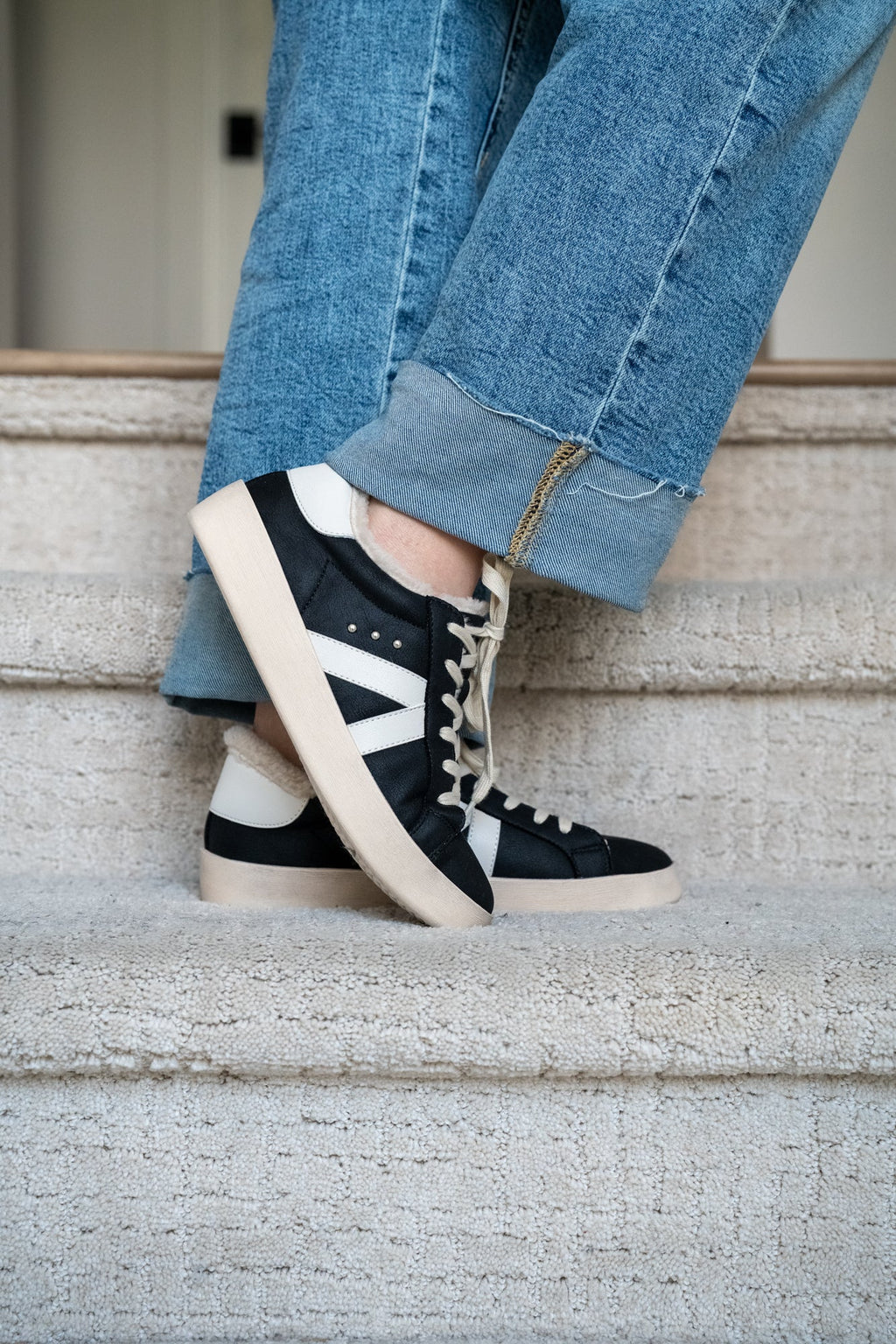 Corkys No Chaser Black Vegan Leather Sneaker with Faux Fur Lining