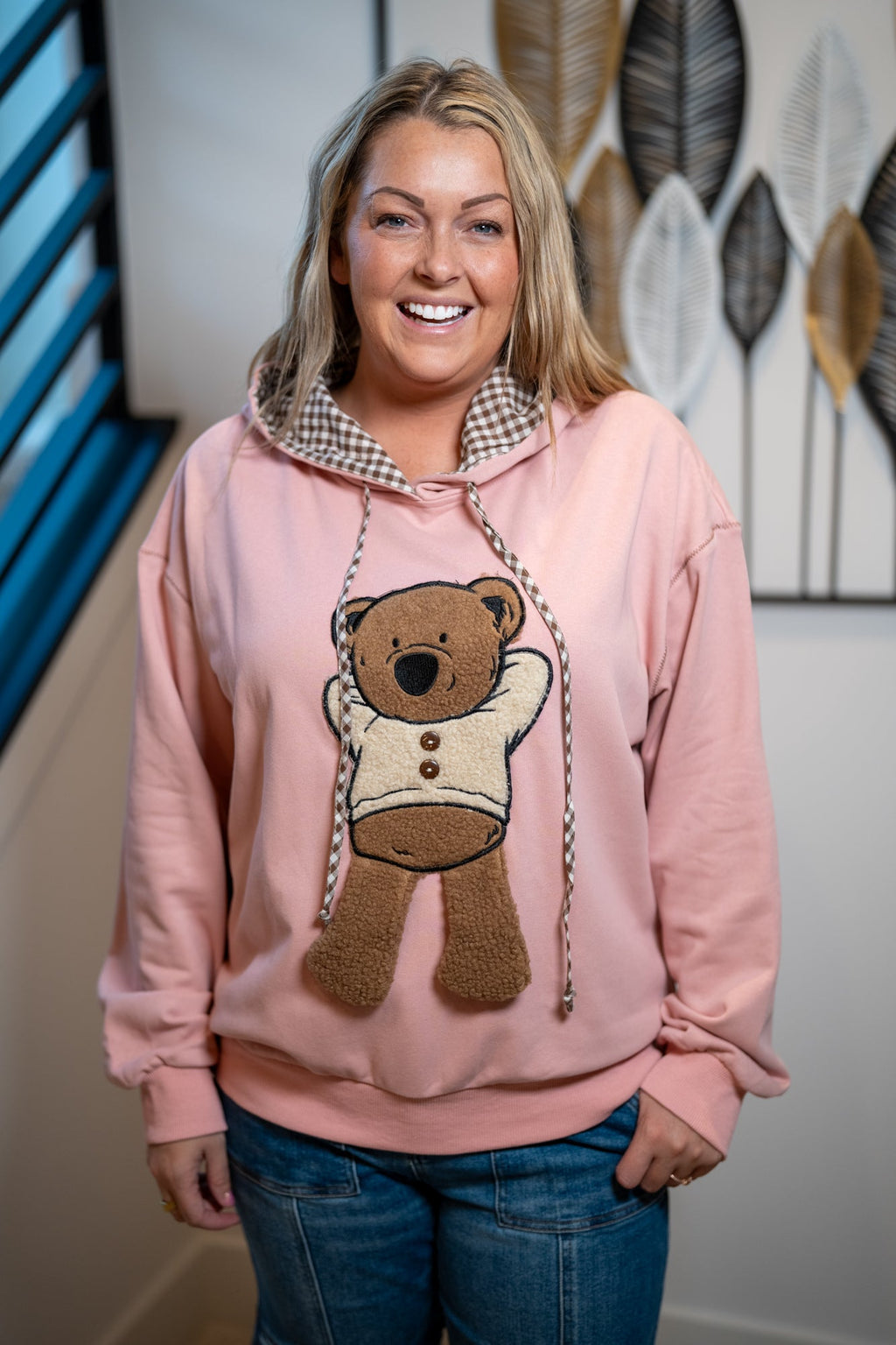 Easel Teddy Bear Patch Pullover Hoodie