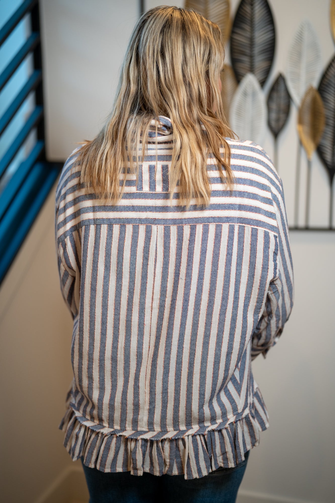 Easel 3/4 Sleeve Striped Linen Shirt