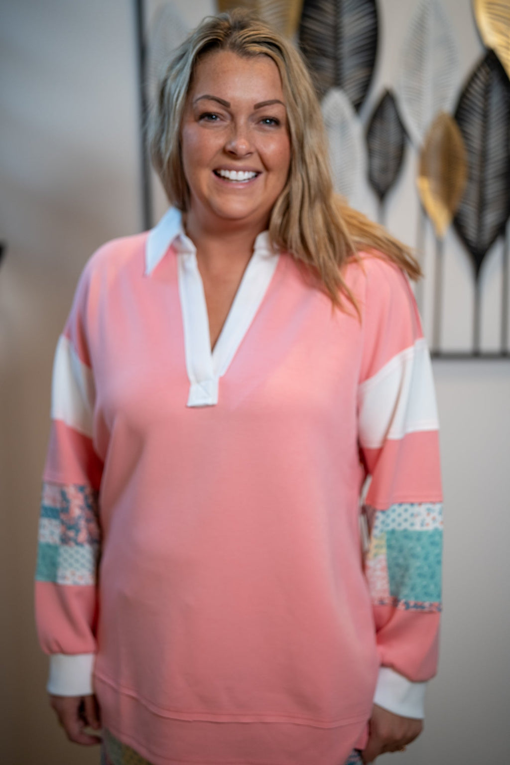 Patchwork Polo Pullover - Simply Southern