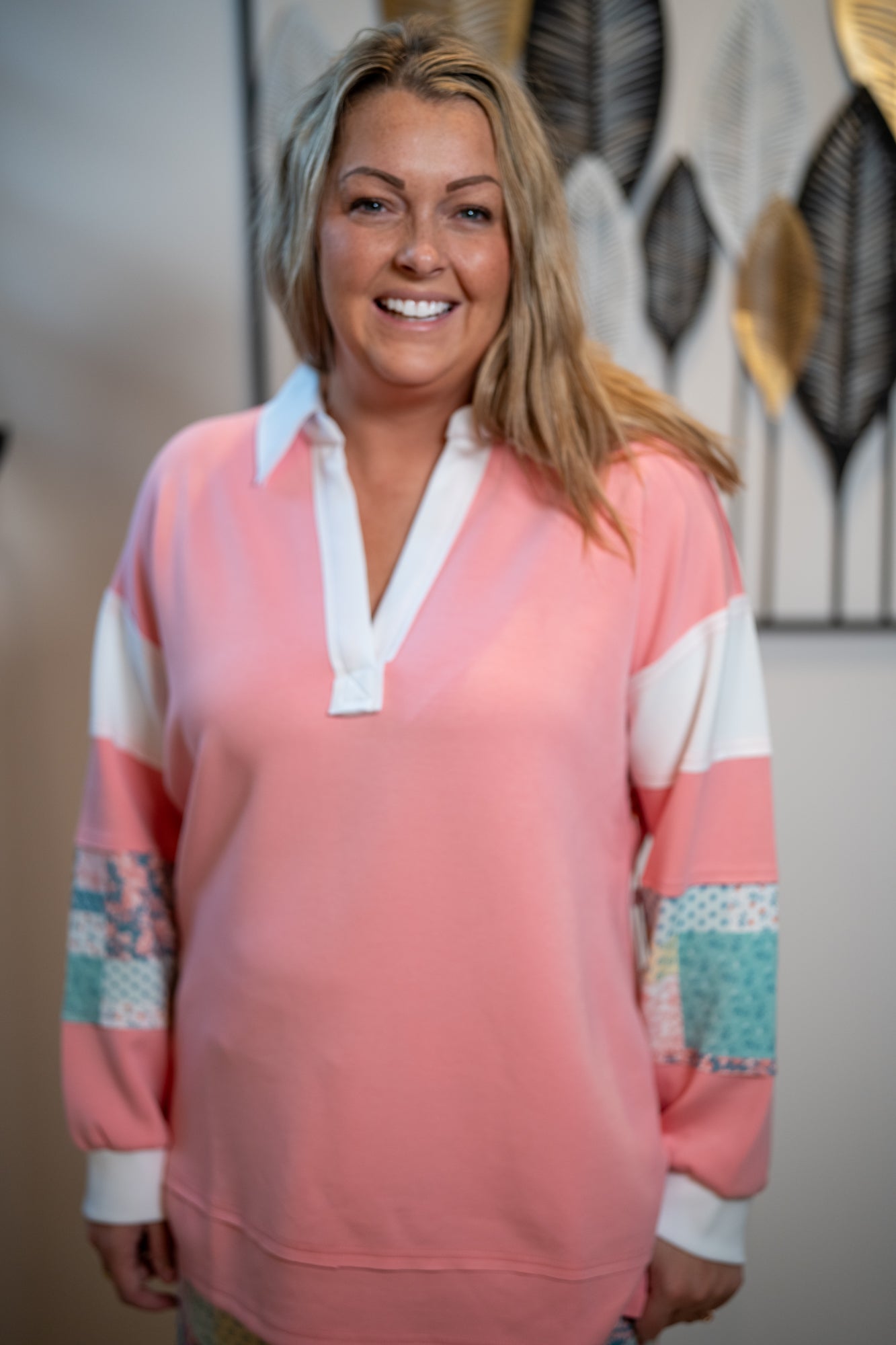 Patchwork Polo Pullover - Simply Southern