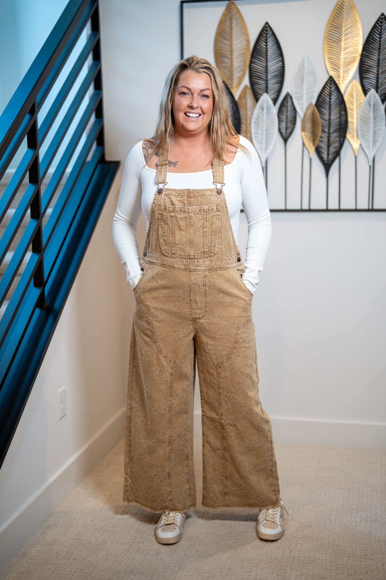 Easel Flower Pattern Washed Jumpsuit