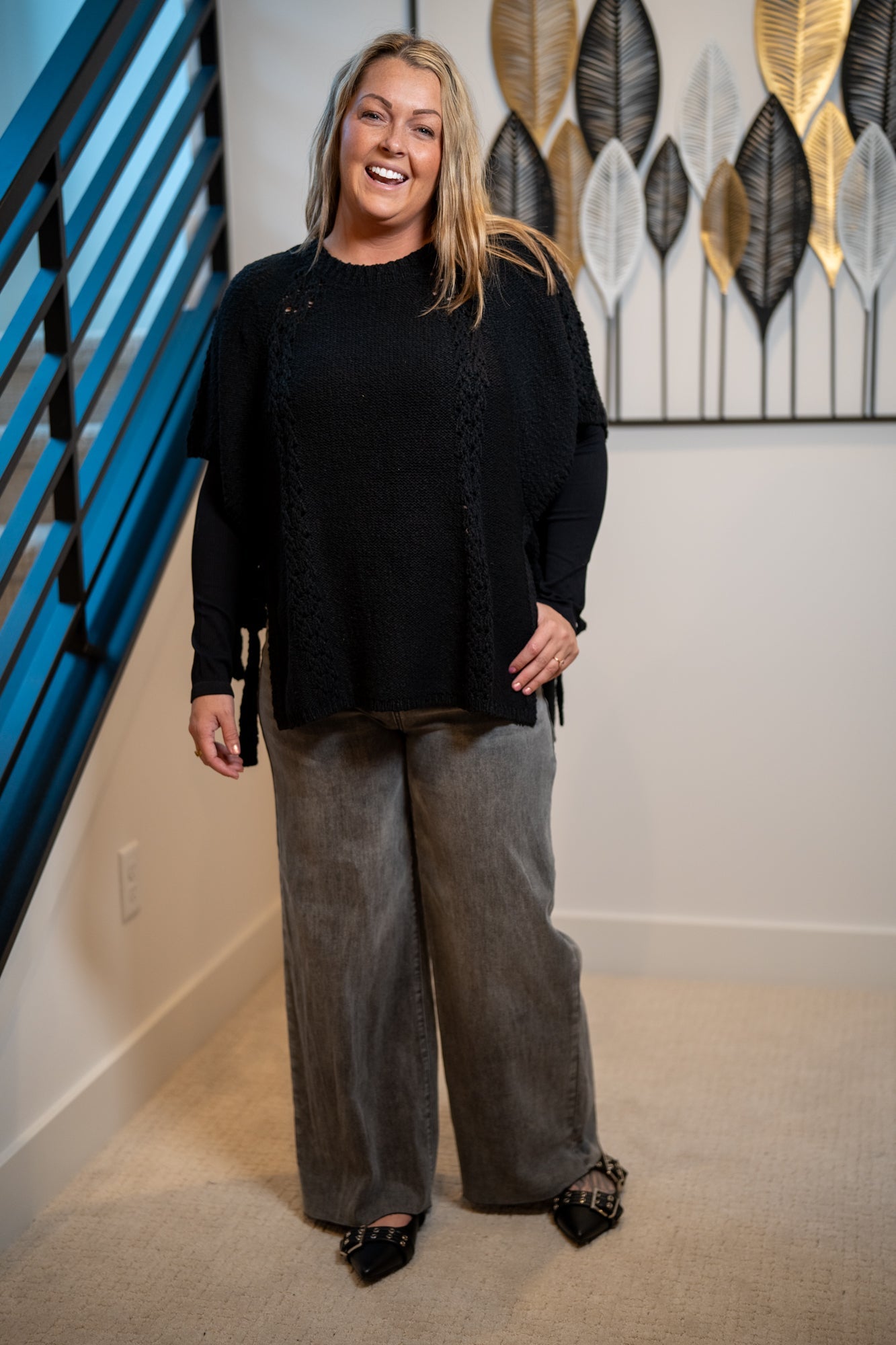 Easel Half Sleeve Knitted Poncho