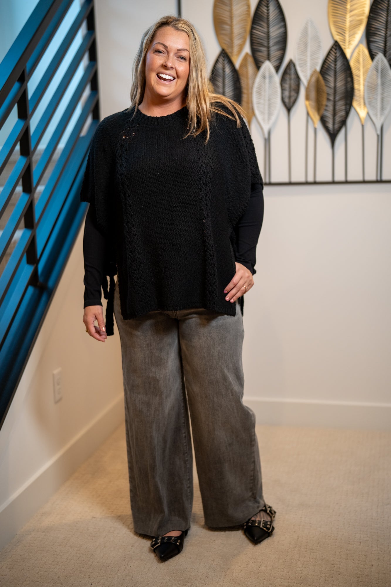 Easel Half Sleeve Knitted Poncho