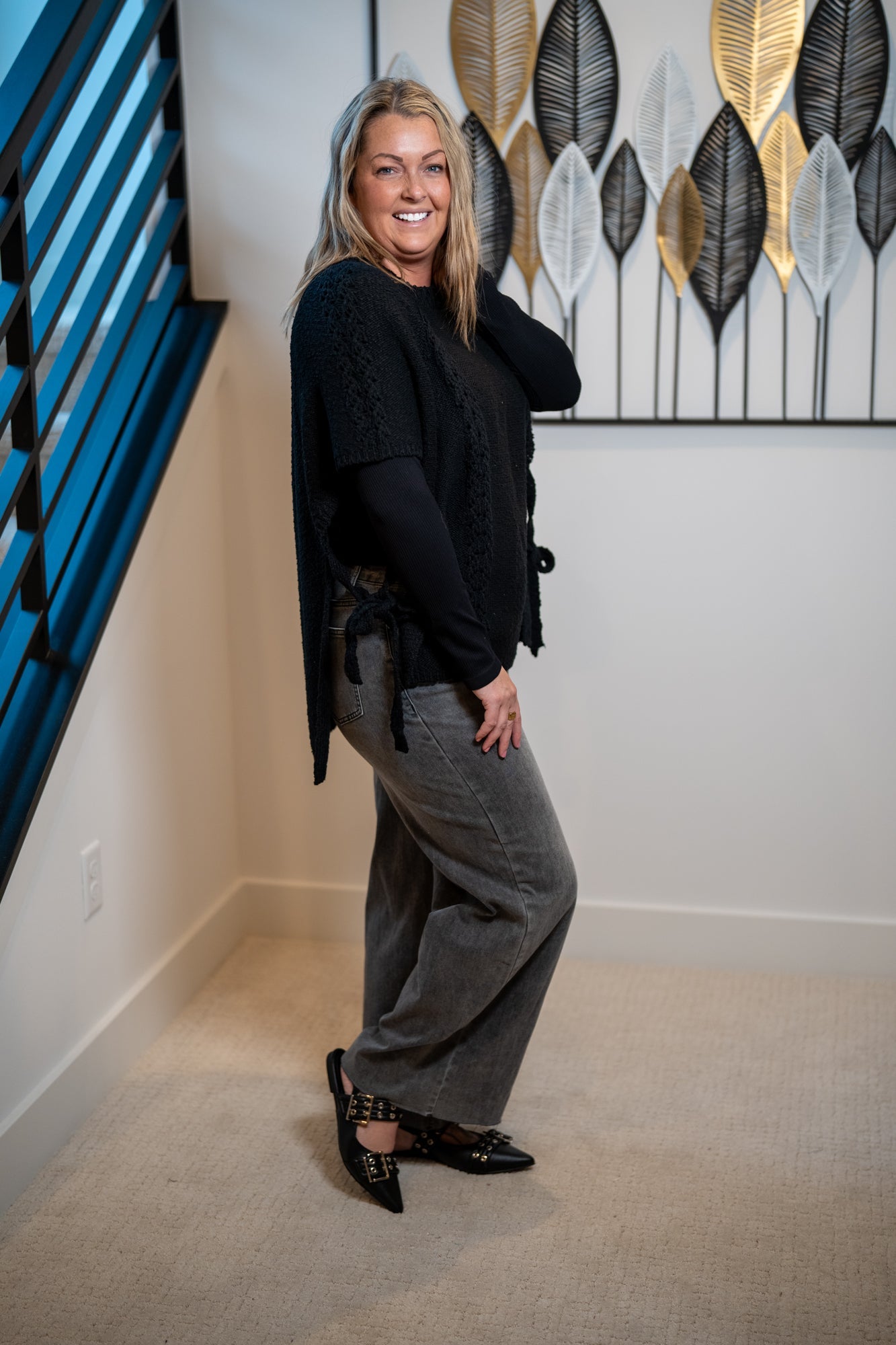 Easel Half Sleeve Knitted Poncho