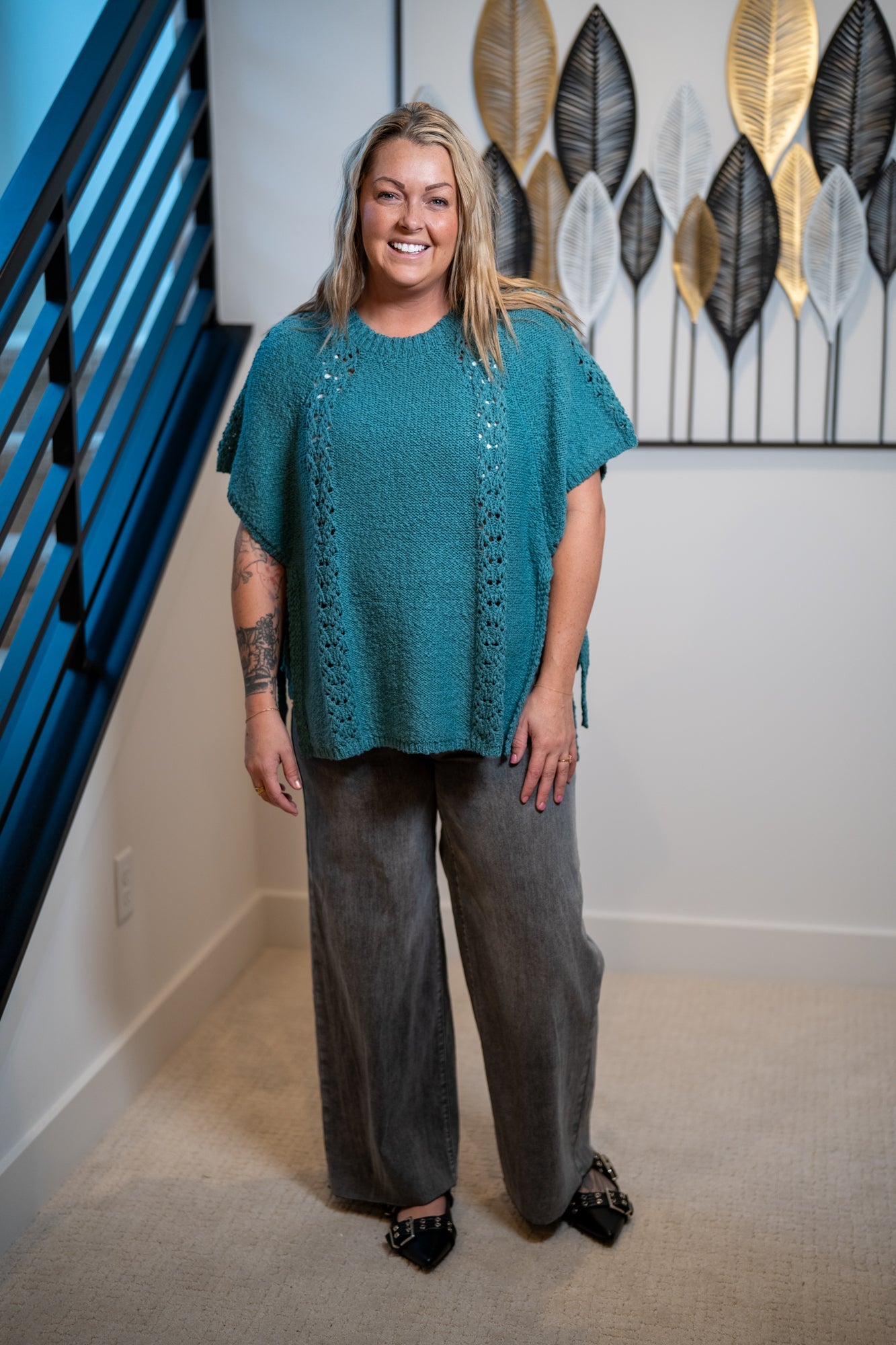 Easel Half Sleeve Knitted Poncho