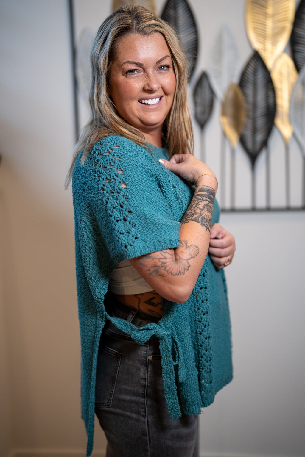 Easel Half Sleeve Knitted Poncho
