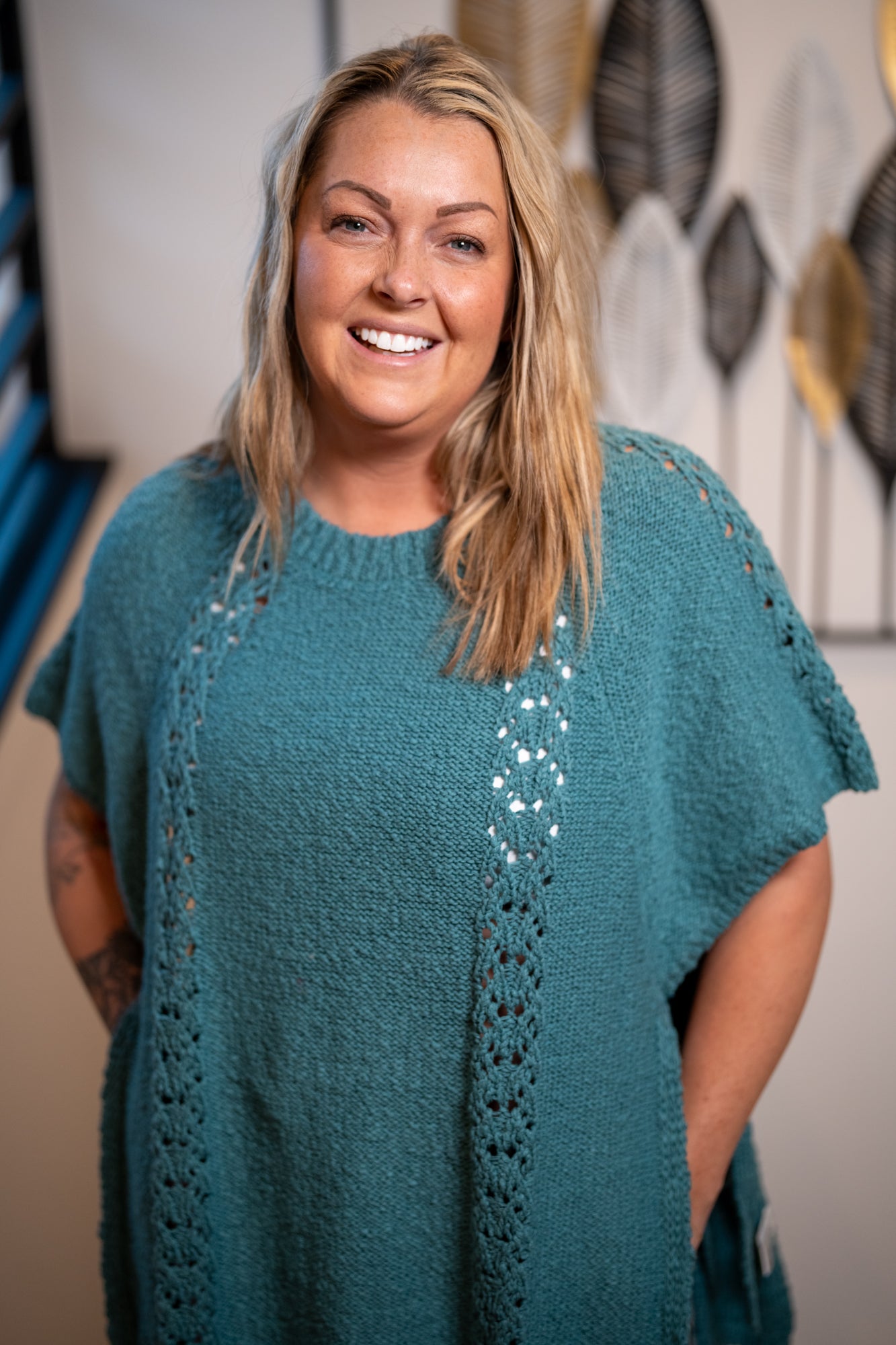 Easel Half Sleeve Knitted Poncho