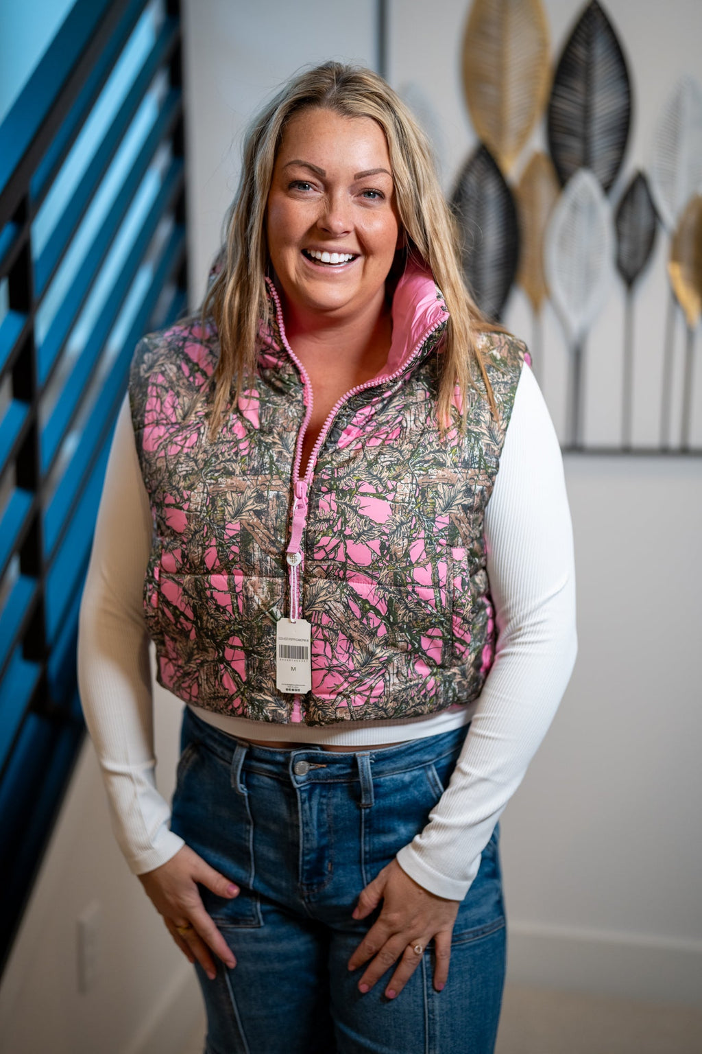 Pink Camo Cropped Puffer Vest- Simply Southern