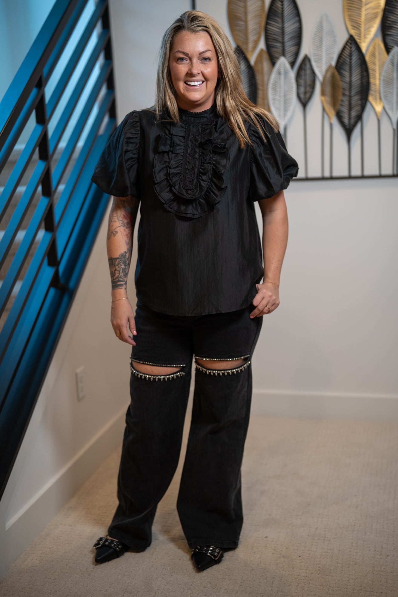 Easel Puffed Sleeve Organza Blouse