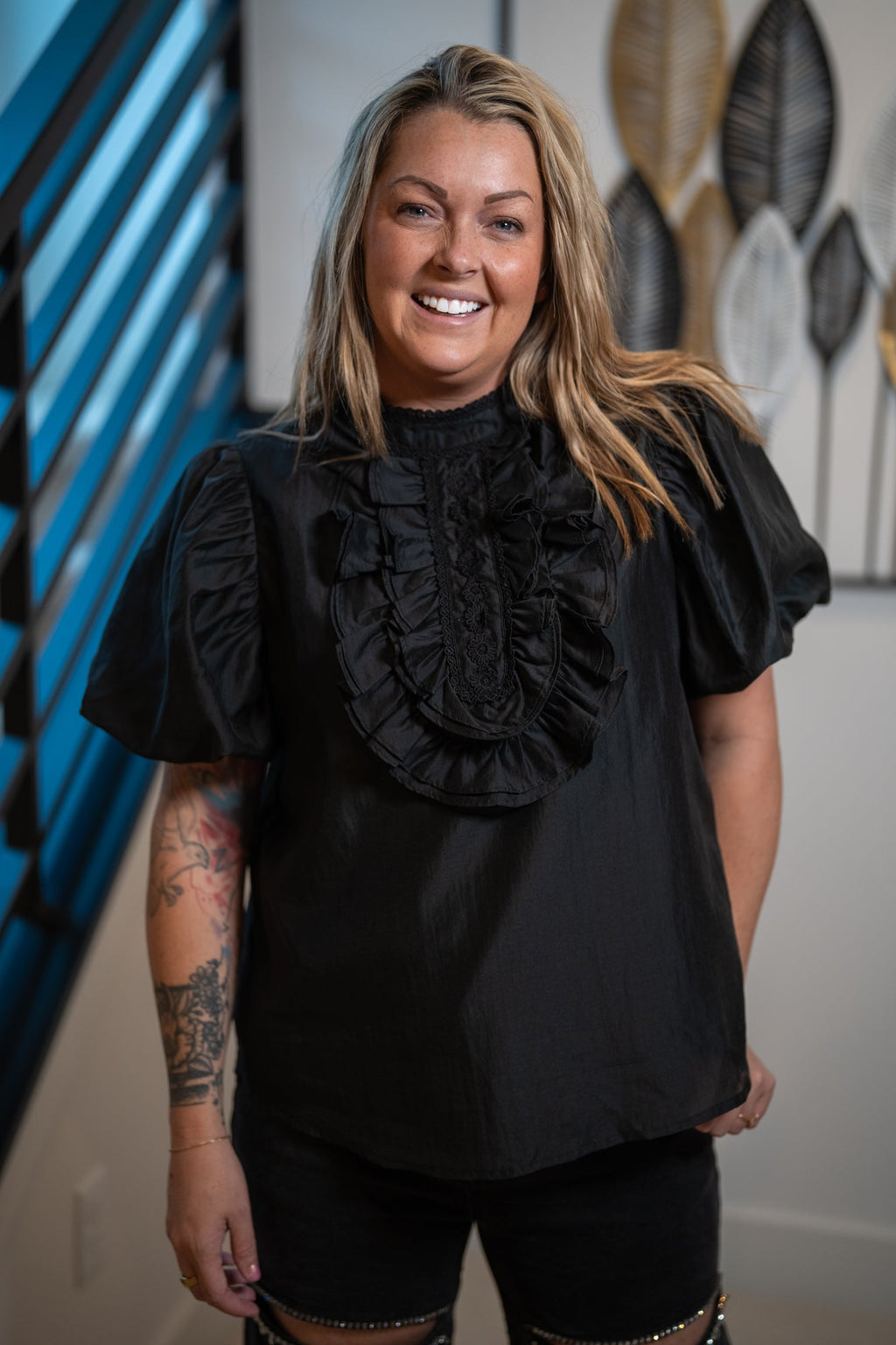 Easel Puffed Sleeve Organza Blouse