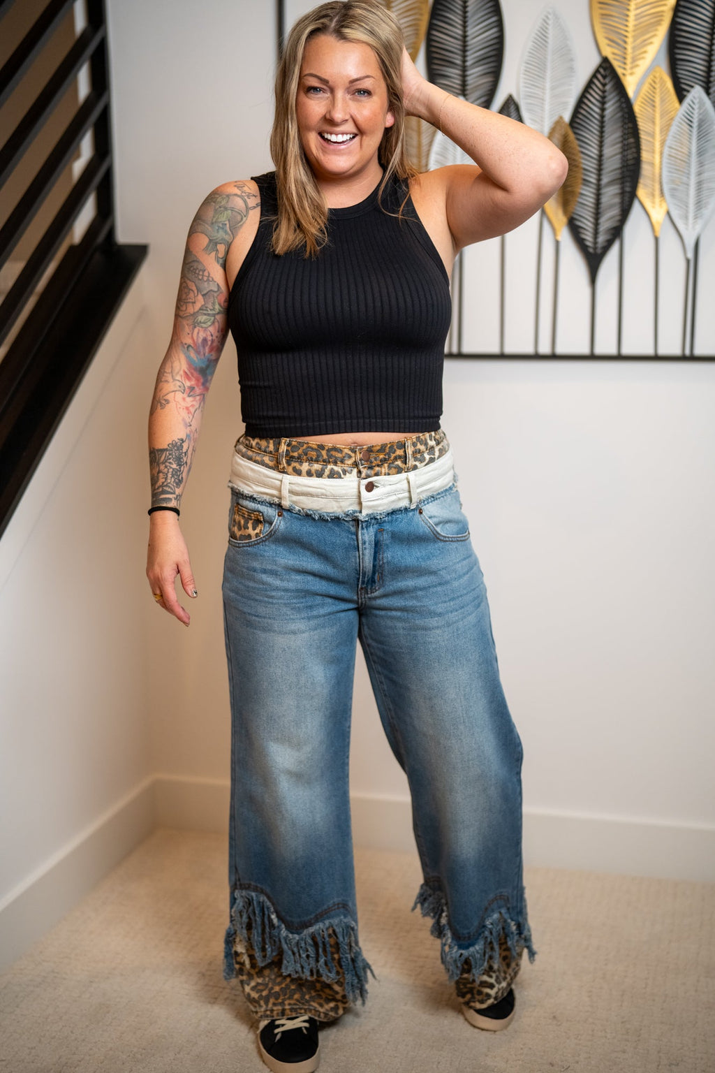Oli & Hali Washed Double Waisted with Frayed Hem Jeans