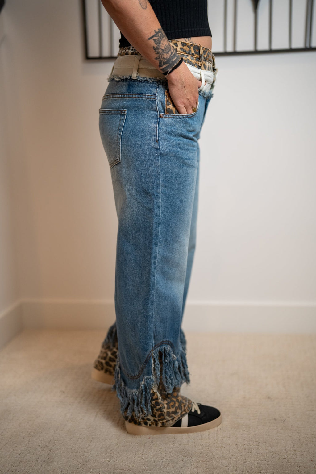 Oli & Hali Washed Double Waisted with Frayed Hem Jeans