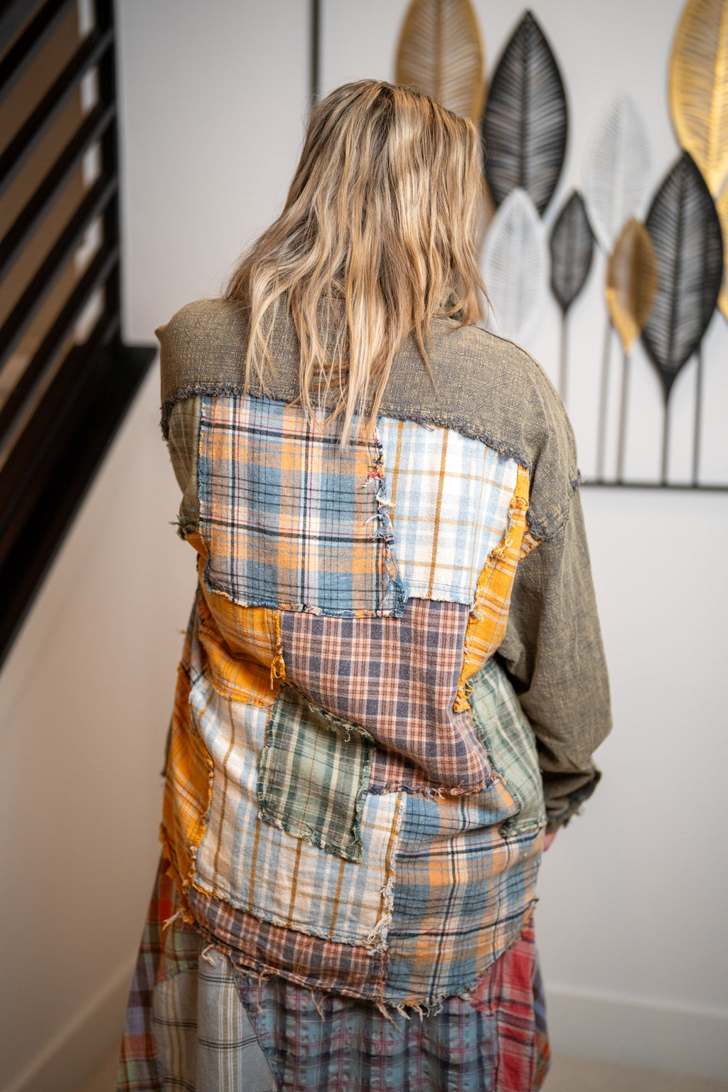 Oli & Hali Washed Patchwork Button Front Top