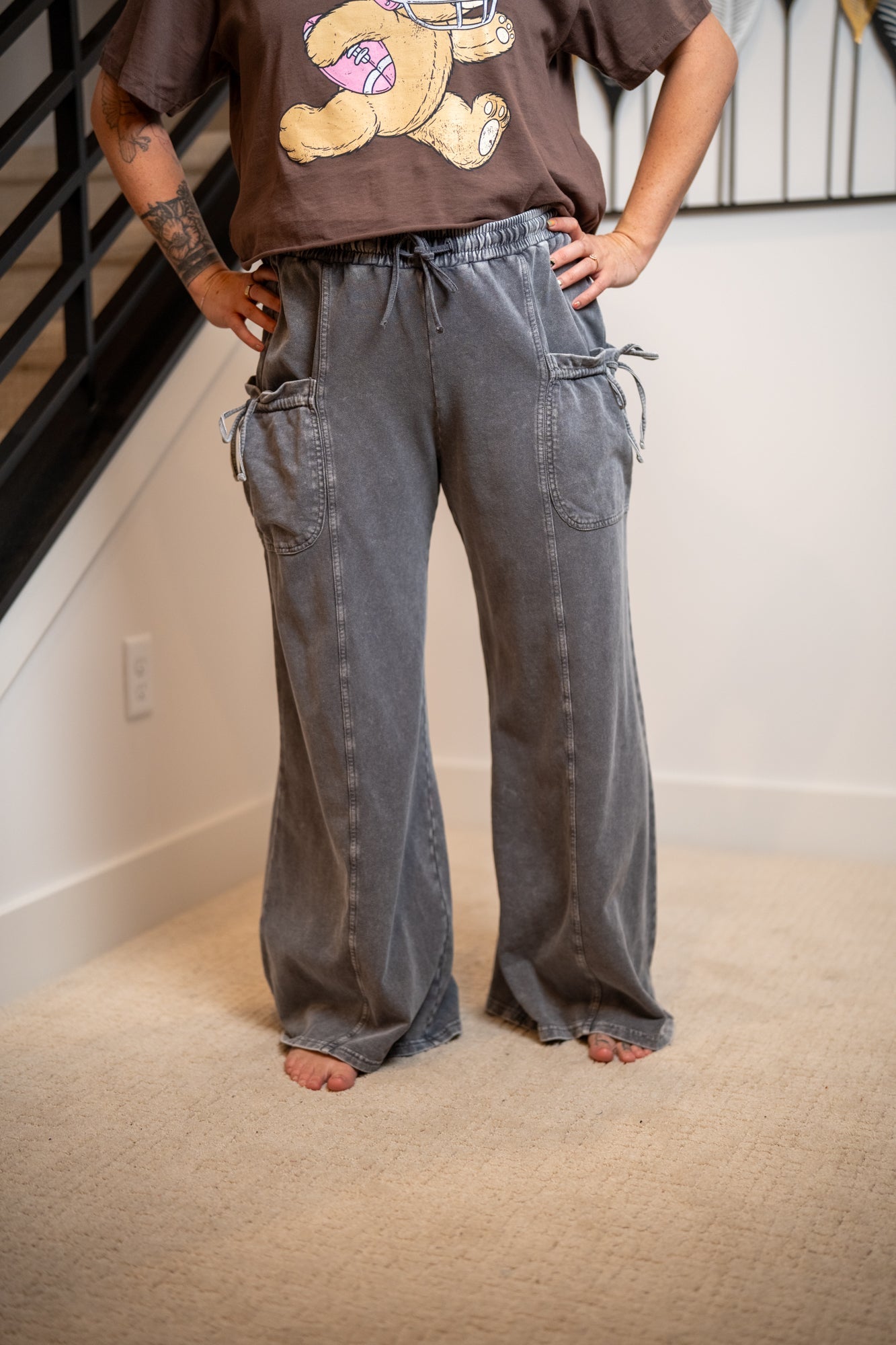 Easel Mineral Washed Terry Knit Pants