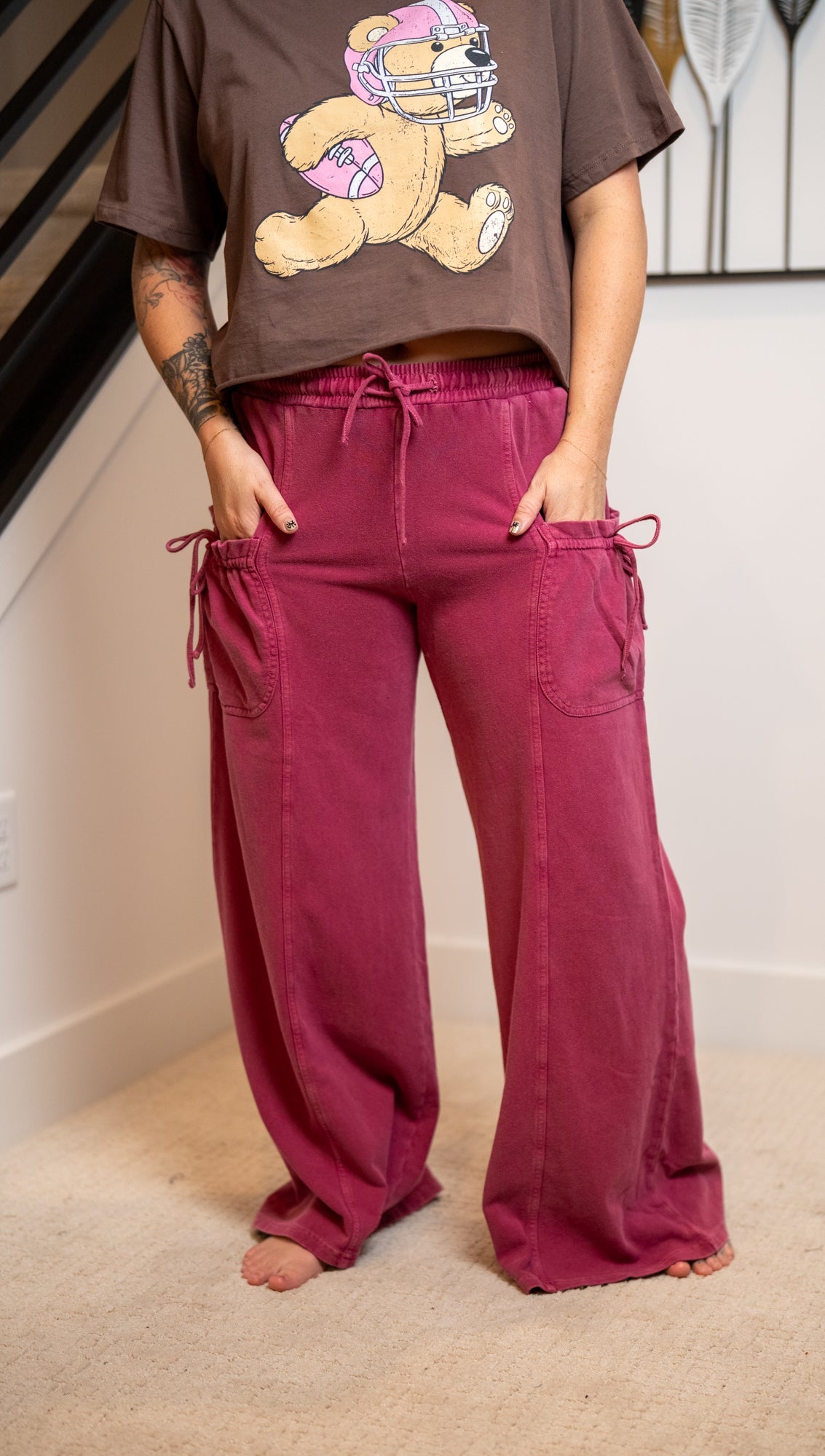 Easel Mineral Washed Terry Knit Pants