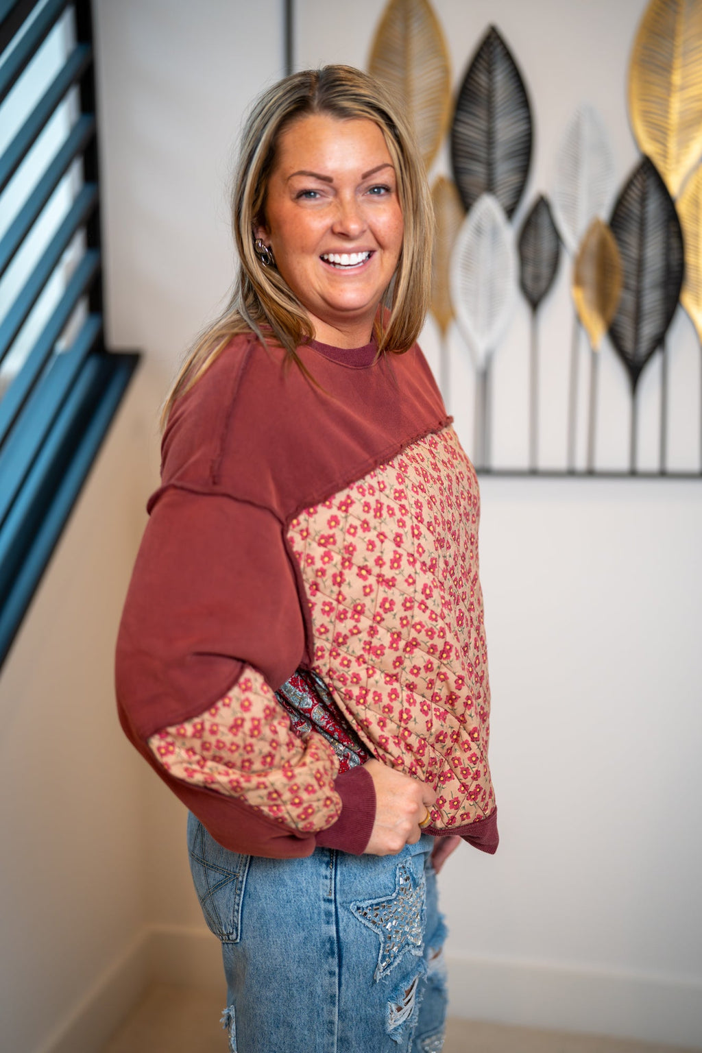 Easel Quilted Print Pullover