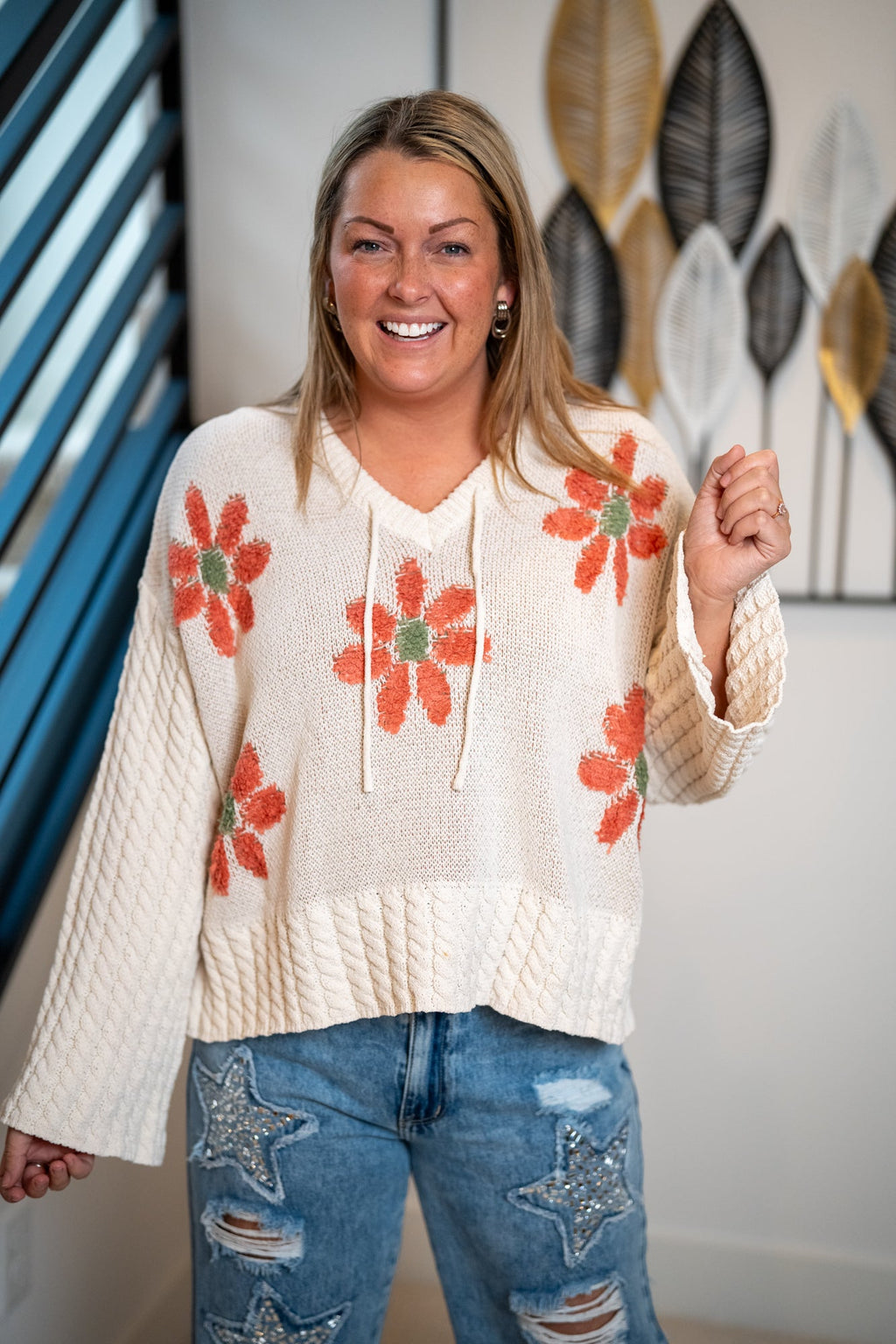 Mello Hooded Sweater with Floral Pattern