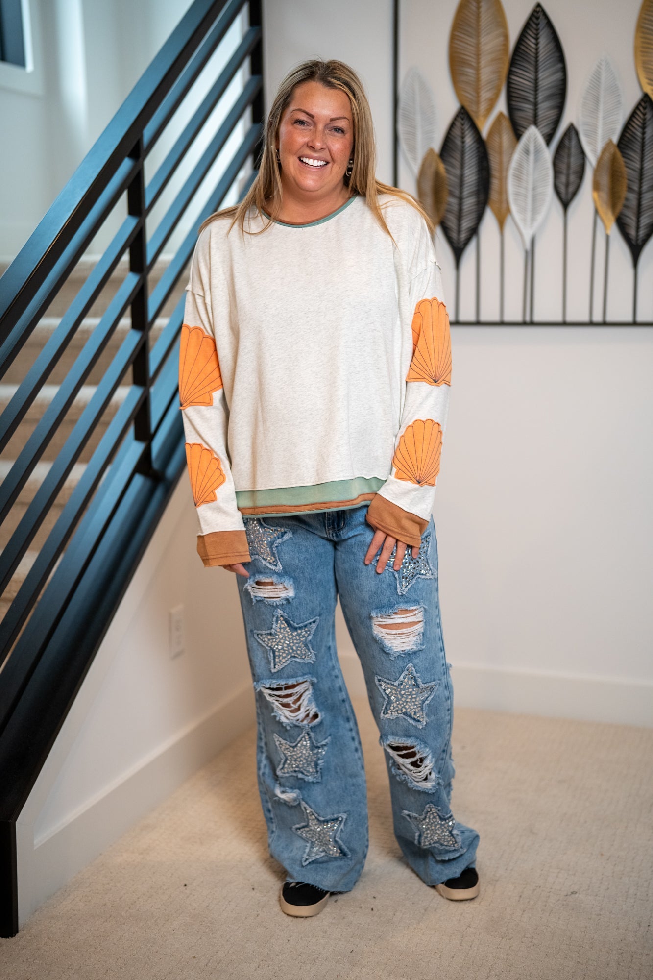 Easel Washed Terry Pullover with Shell Patches