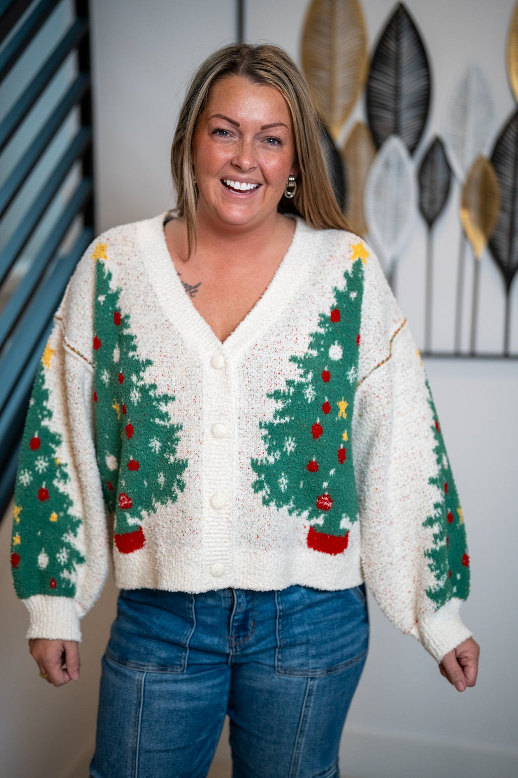 Mello Merry Christmas Tree Knit Cardigan