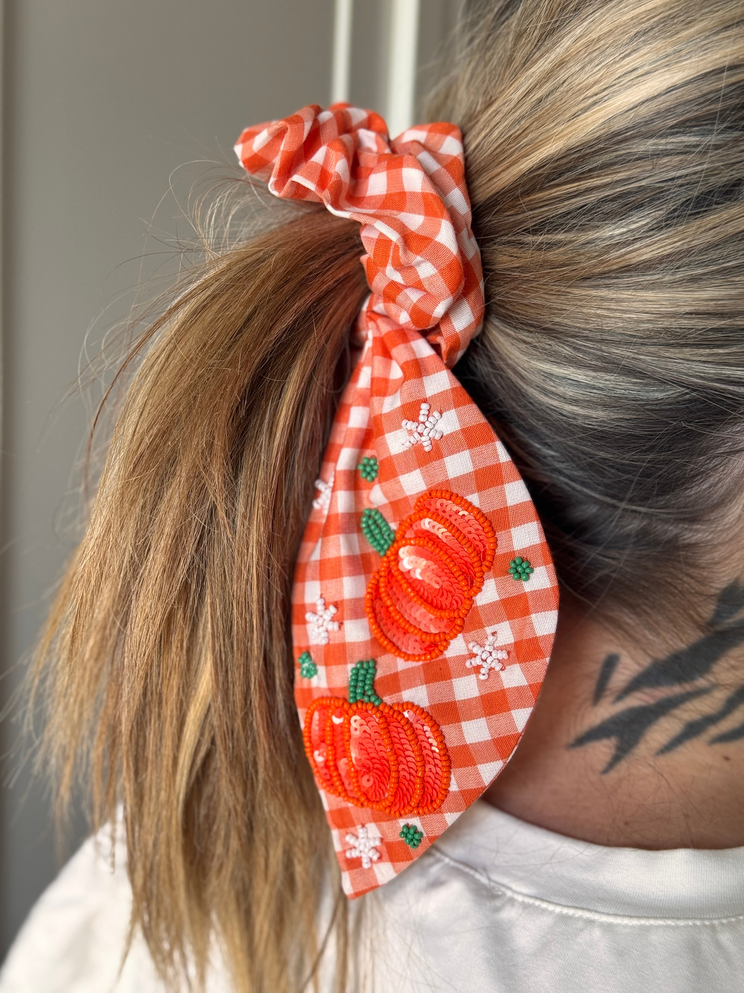 Pumkin Gingham Scrunchie
