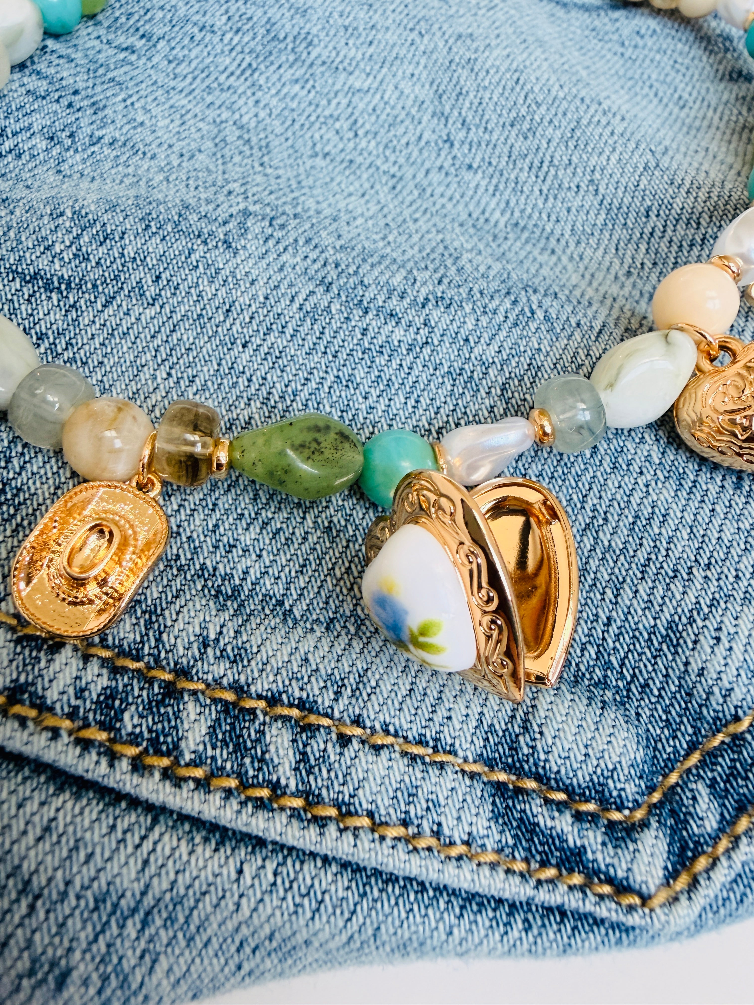 Heart Charm Stone Necklace - Cowgirl Chrome accessory