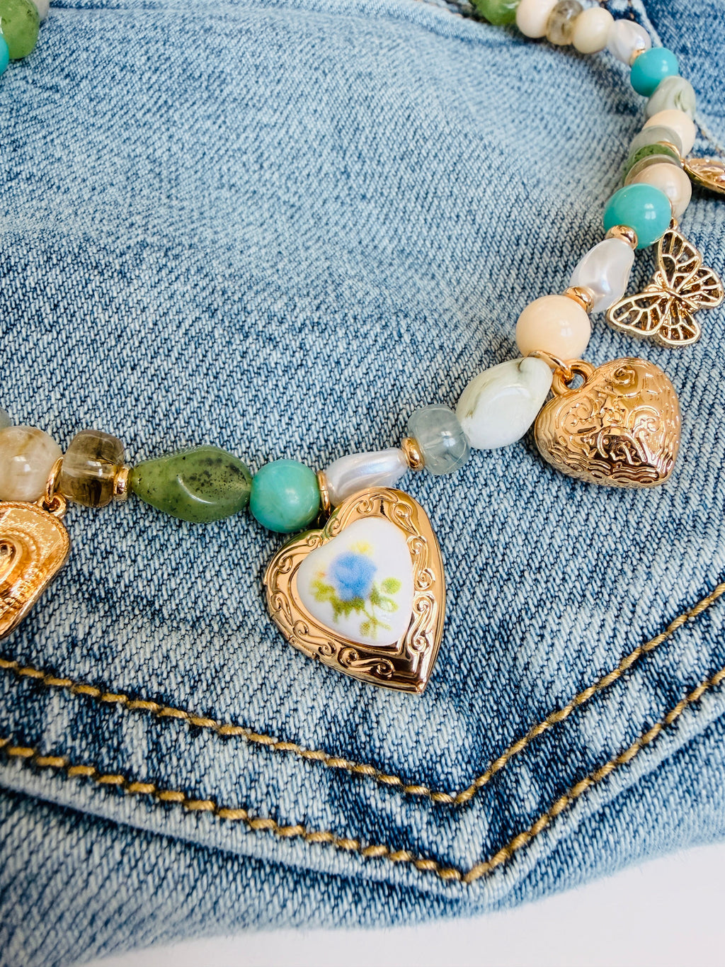 Heart Charm Stone Necklace - Cowgirl Chrome accessory