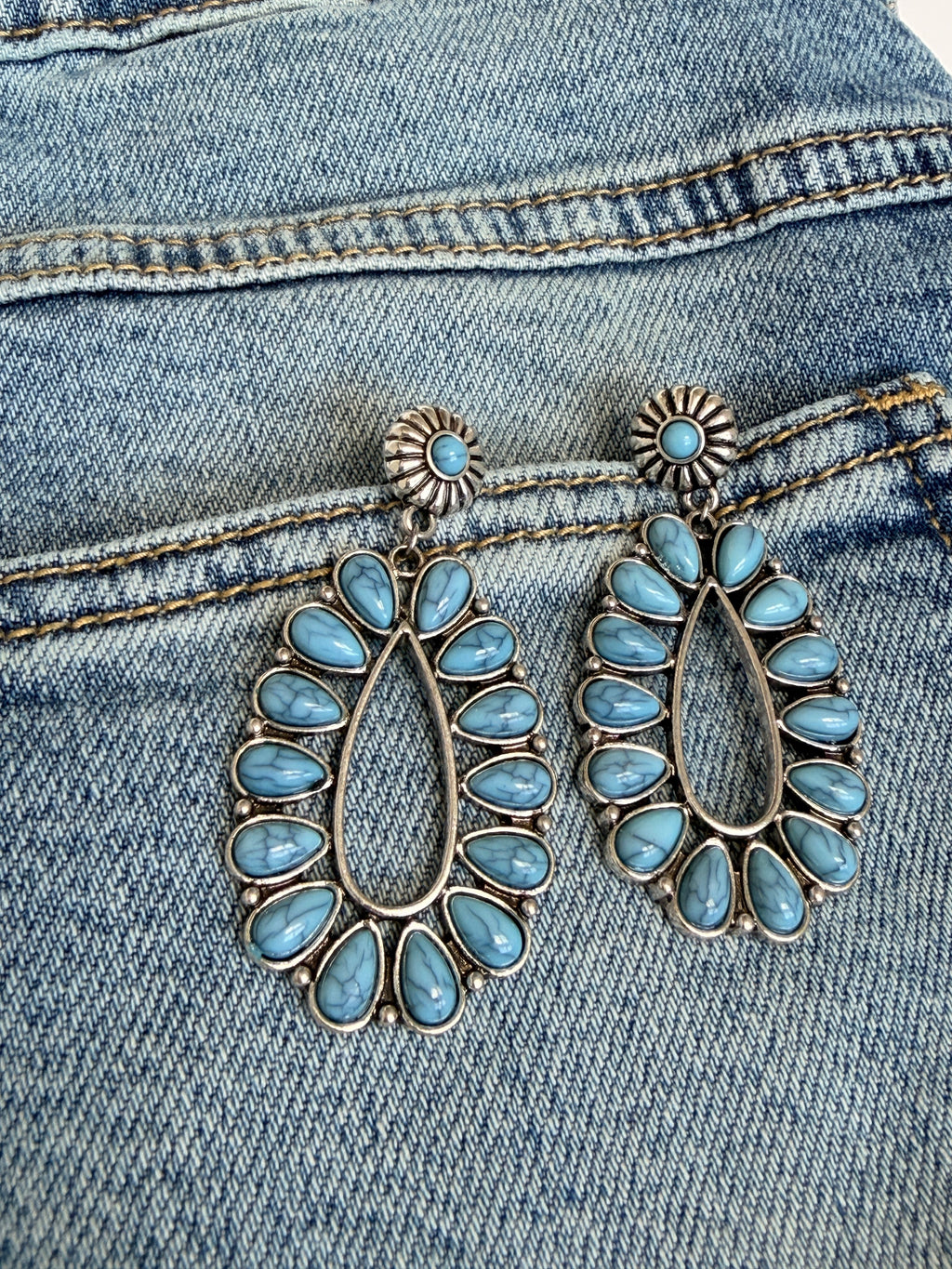 Natural Stone Oval Drop Earrings – Cowgirl Chrome Glam