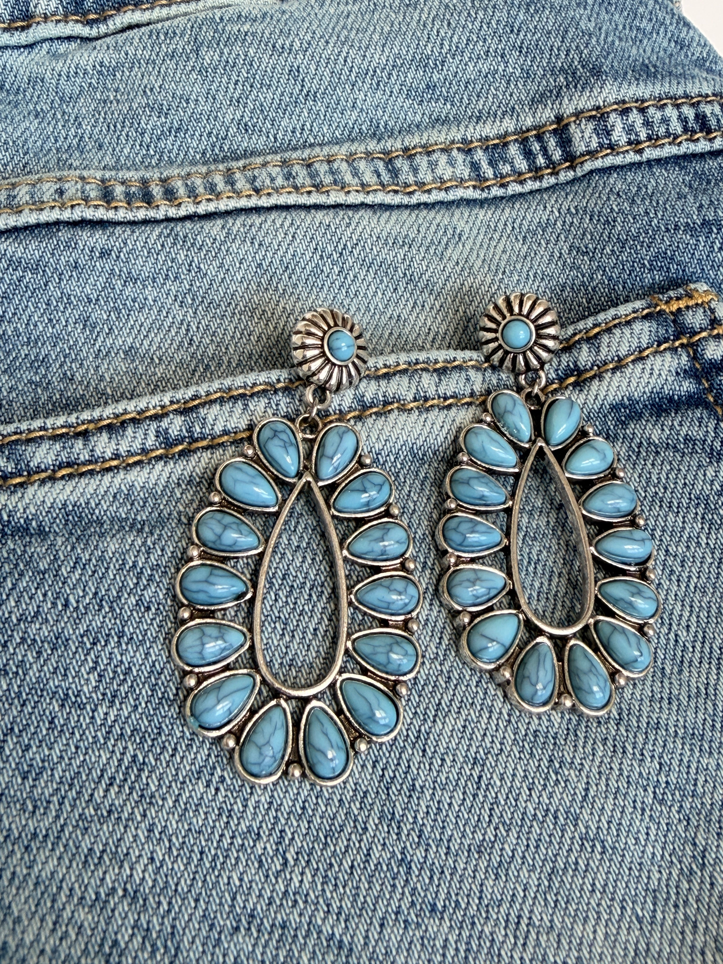 Natural Stone Oval Drop Earrings – Cowgirl Chrome Glam