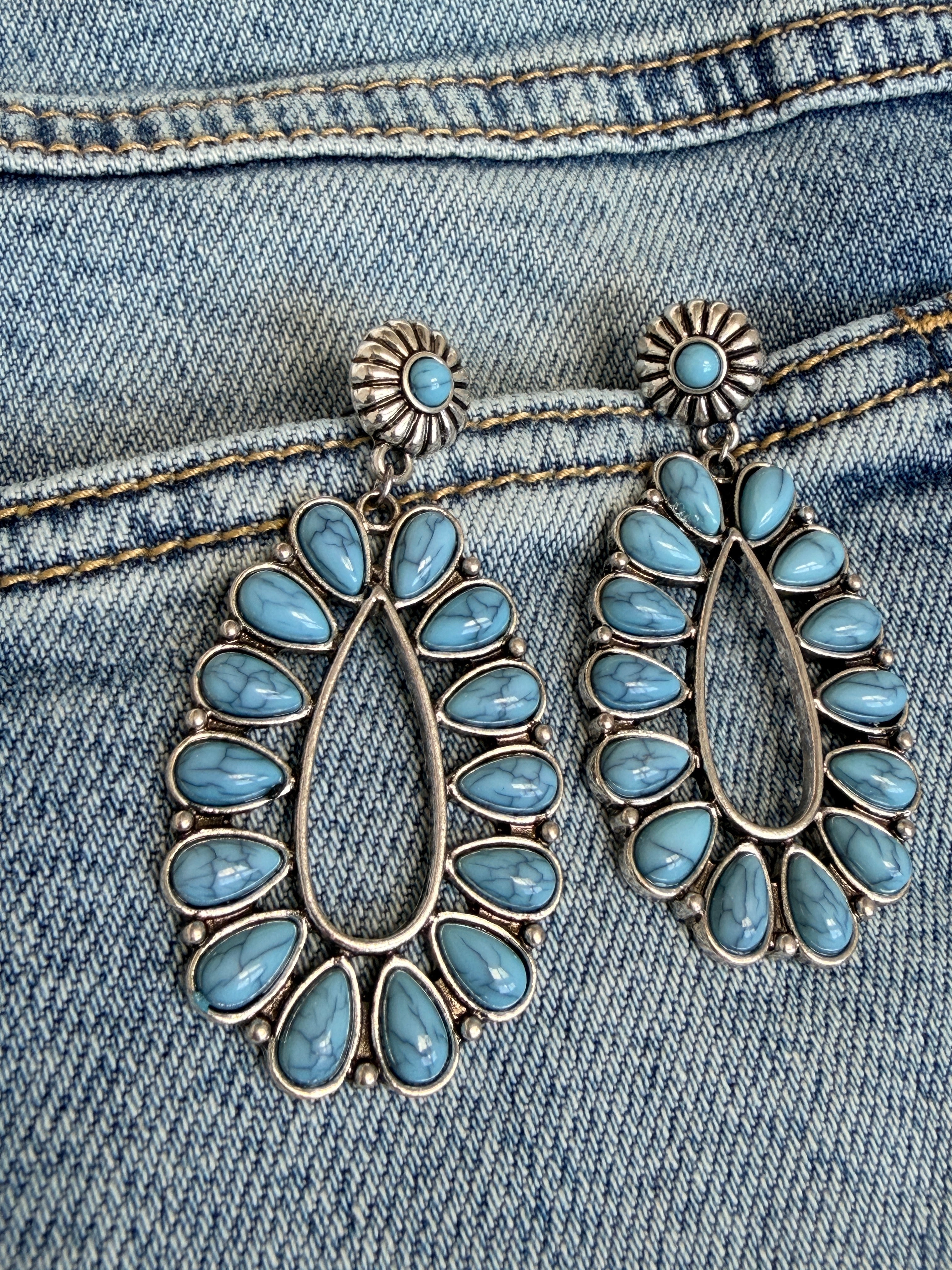 Natural Stone Oval Drop Earrings – Cowgirl Chrome Glam