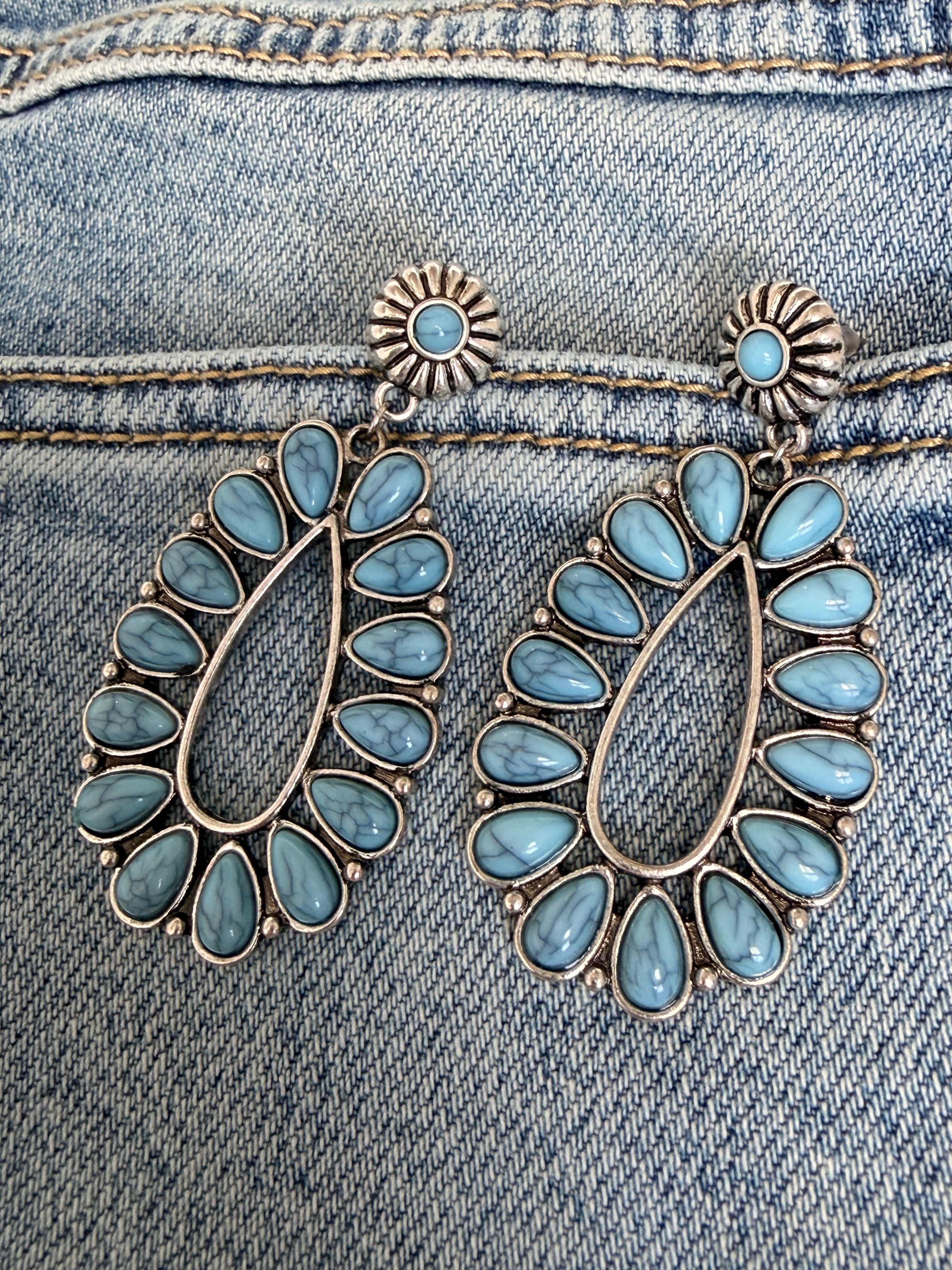 Natural Stone Oval Drop Earrings – Cowgirl Chrome Glam