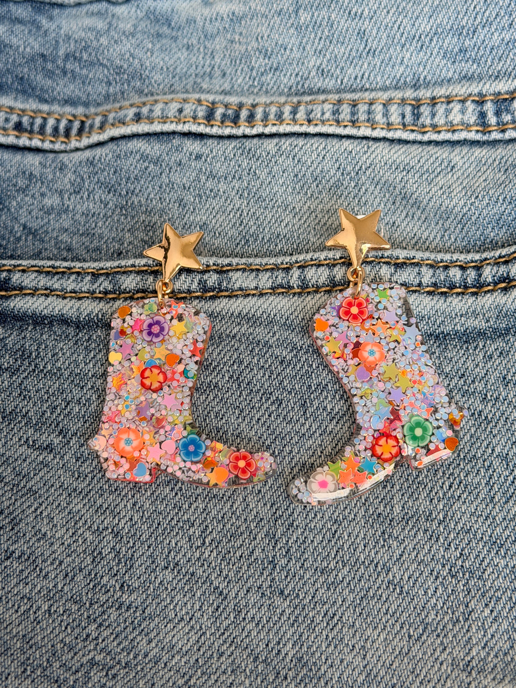 White Multi Cowboy Boot Stud Earrings