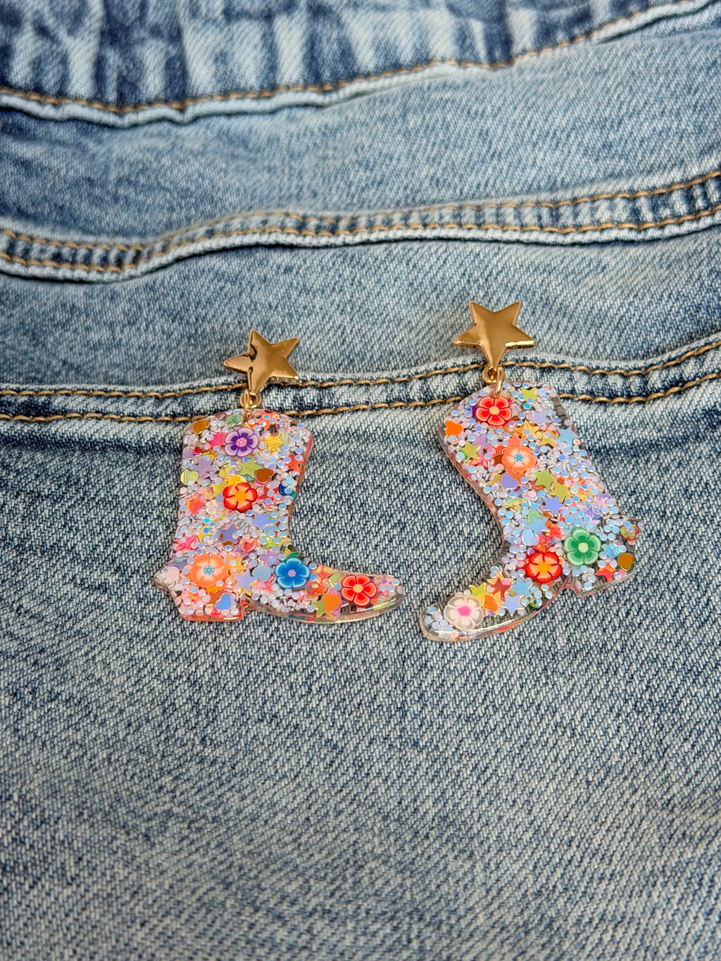 White Multi Cowboy Boot Stud Earrings