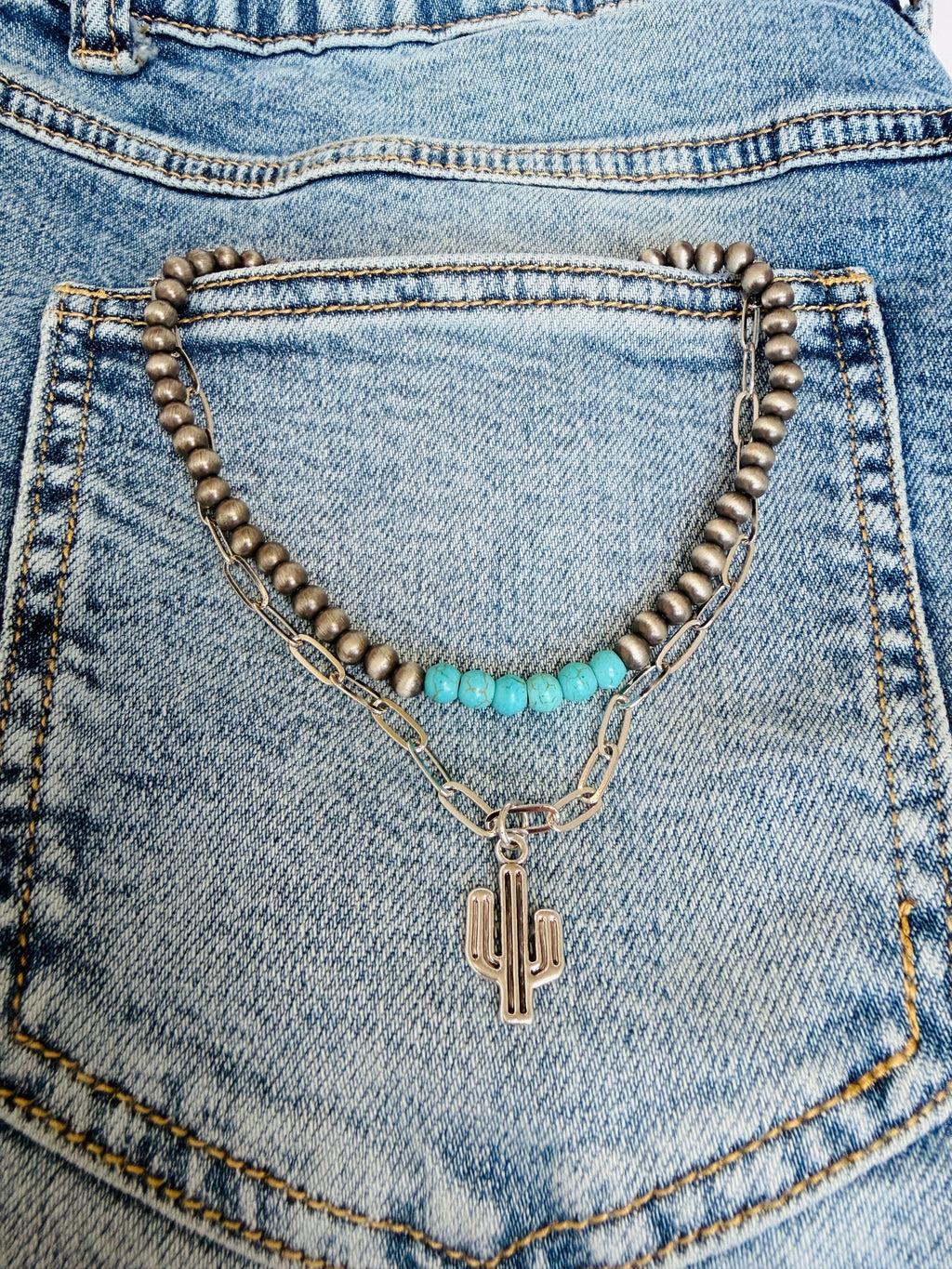 Cactus Turquoise Layered Necklace – Cowgirl Chrome Style