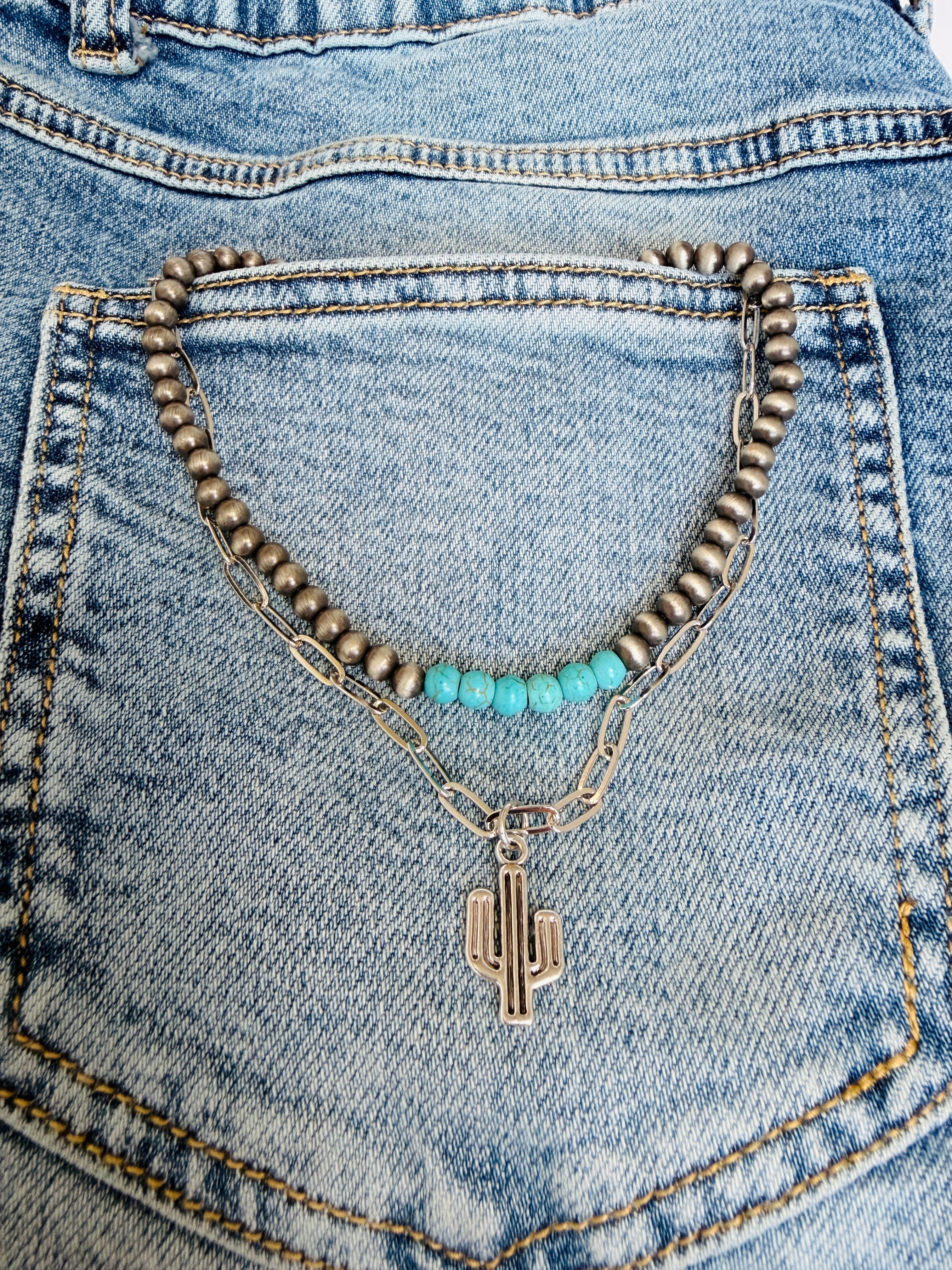 Cactus Turquoise Layered Necklace – Cowgirl Chrome Style