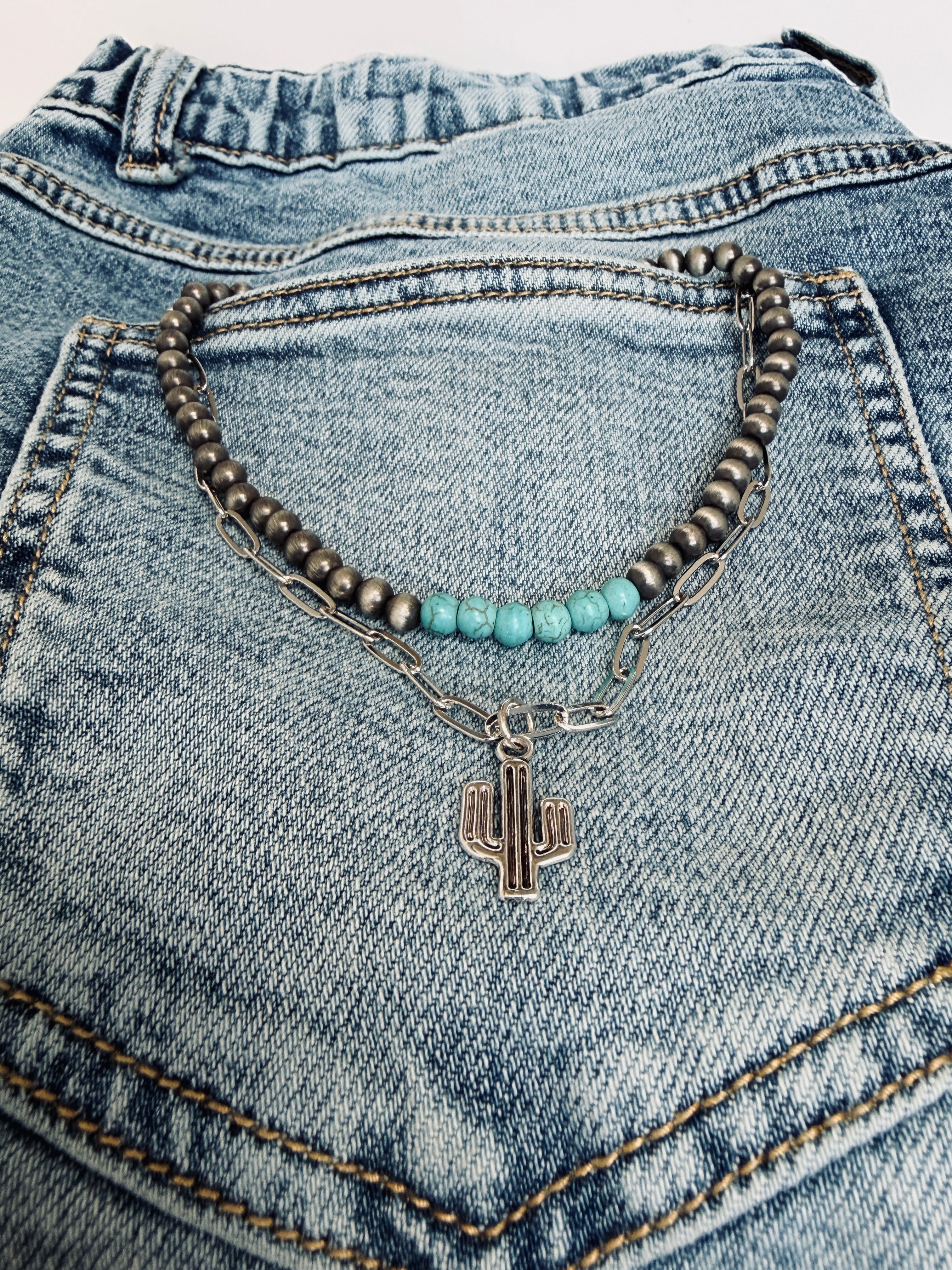 Cactus Turquoise Layered Necklace – Cowgirl Chrome Style