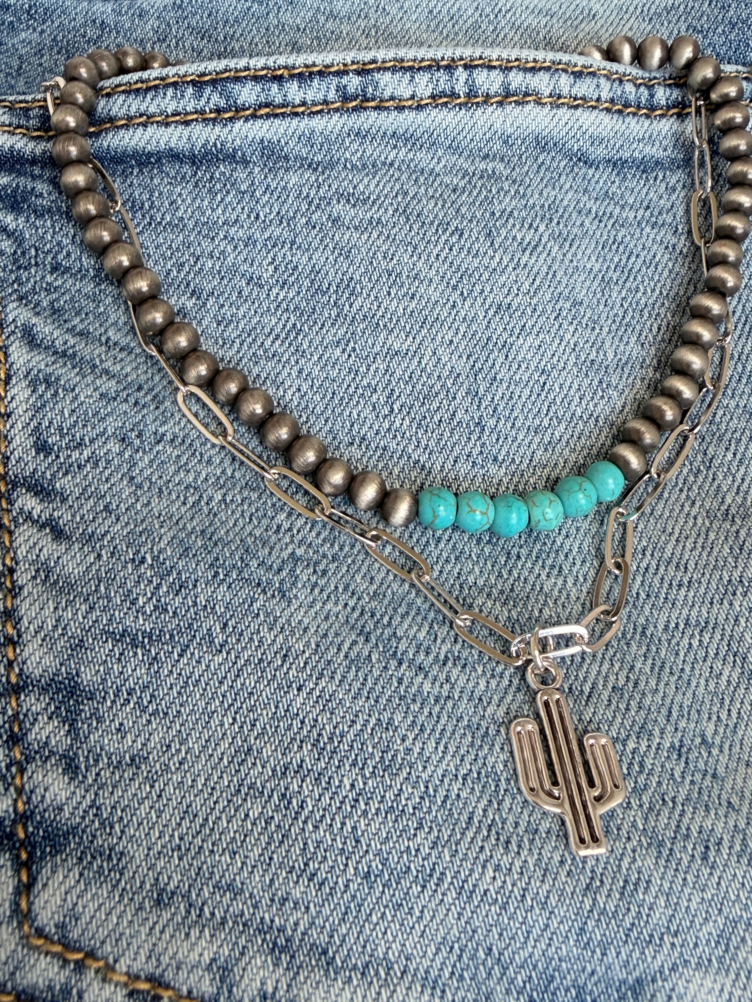 Cactus Turquoise Layered Necklace – Cowgirl Chrome Style