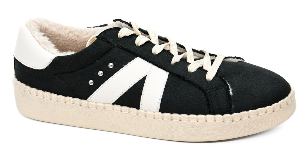 Corkys No Chaser Black Vegan Leather Sneaker with Faux Fur Lining