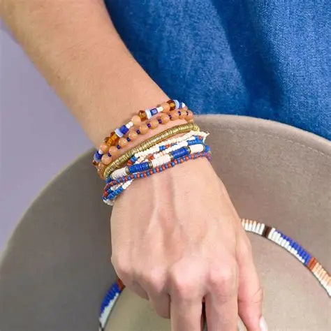 Sedona Mixed Bracelet Stack of 8 - Blue & Peach