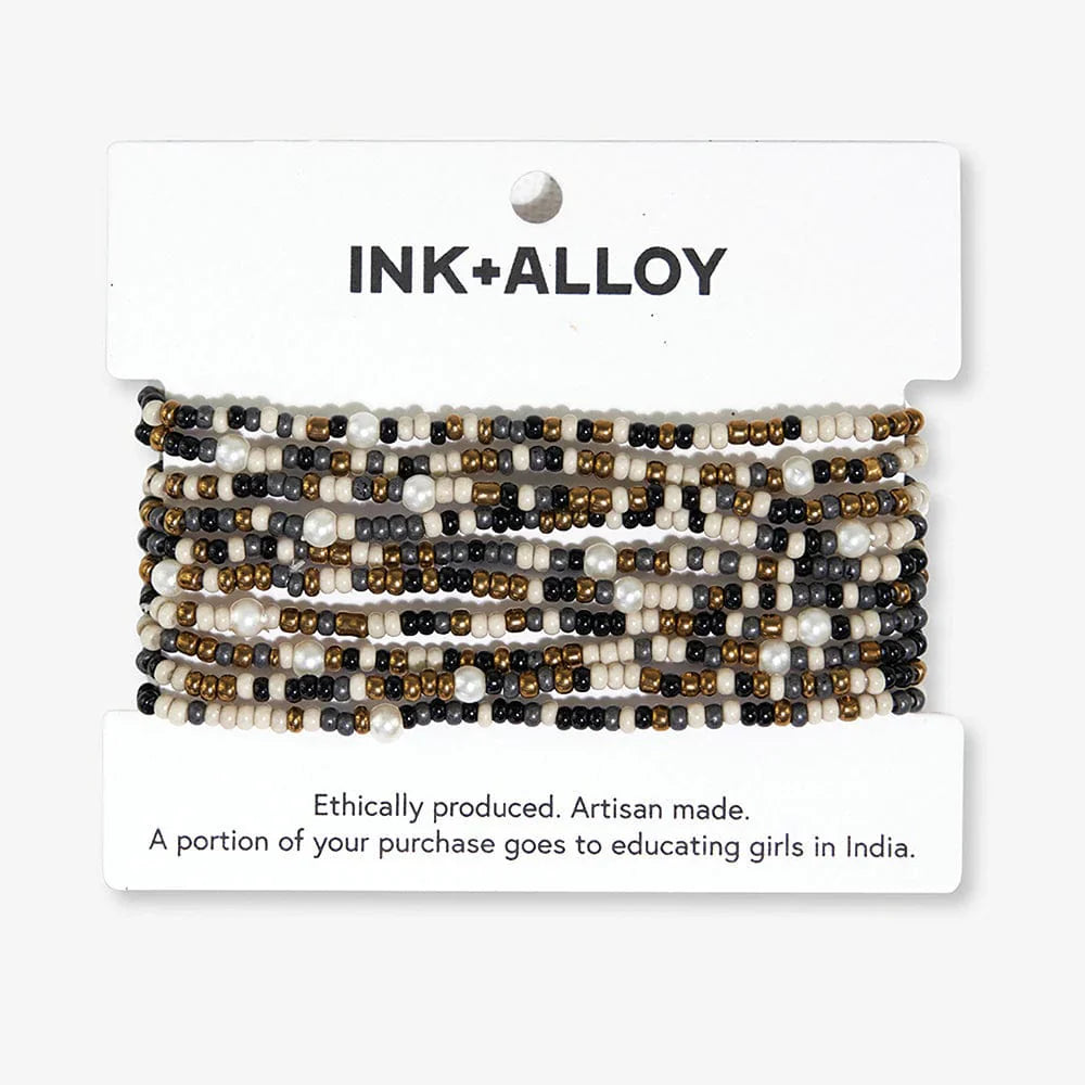 Sage Mixed Stripe Beaded Stretch Bracelets