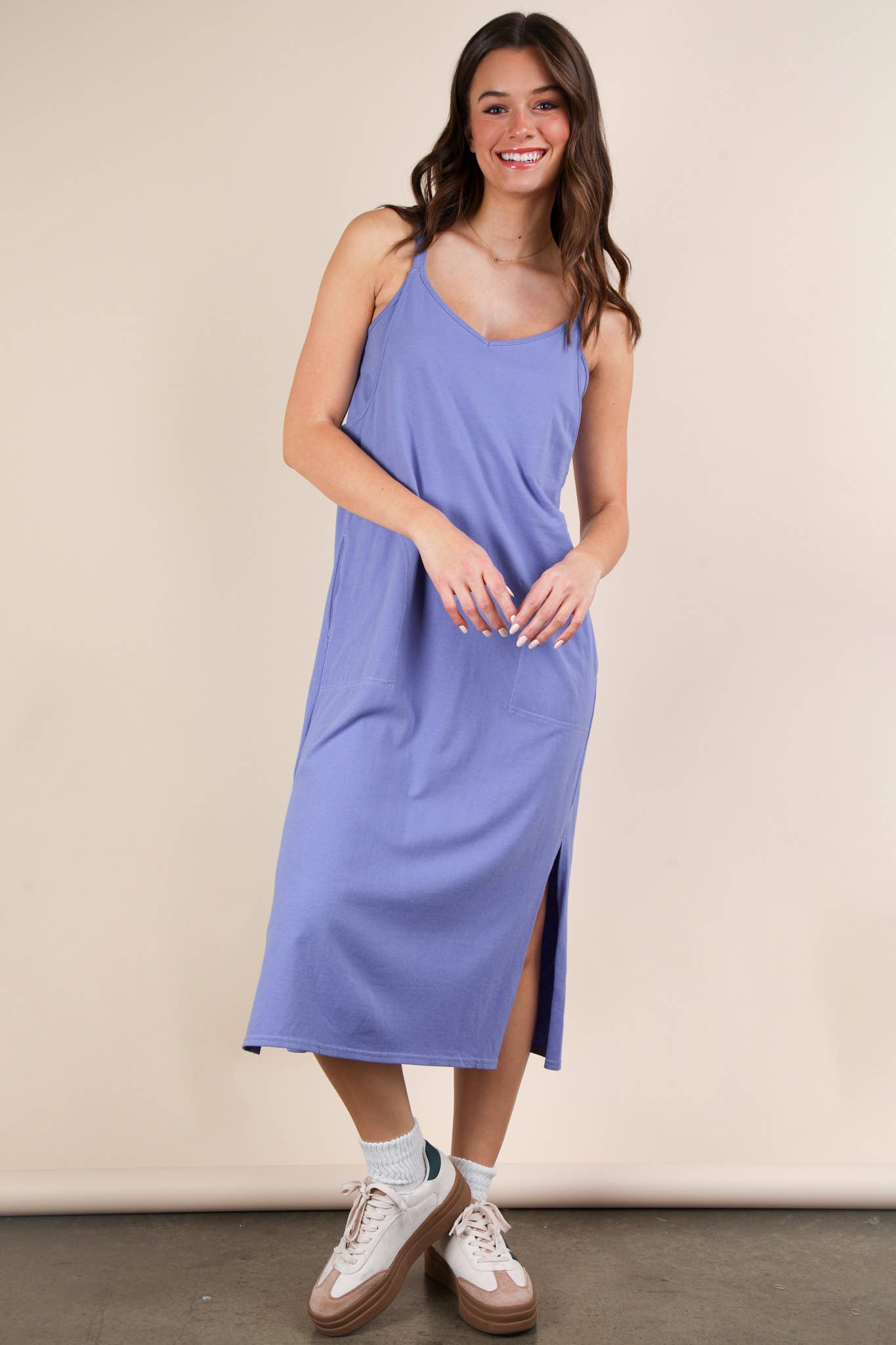 ND31605-V-Neck Sleeveless Casual Comfy Midi Dress