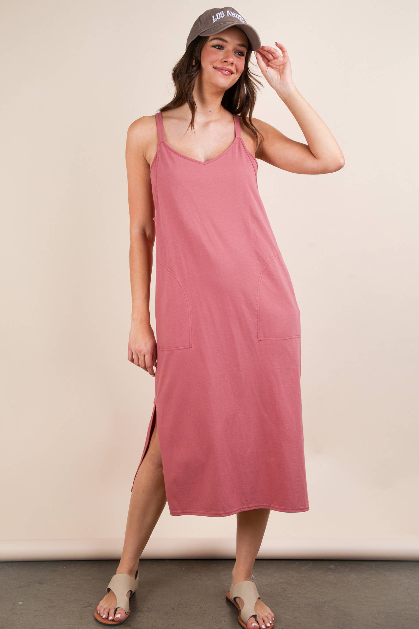 ND31605-V-Neck Sleeveless Casual Comfy Midi Dress