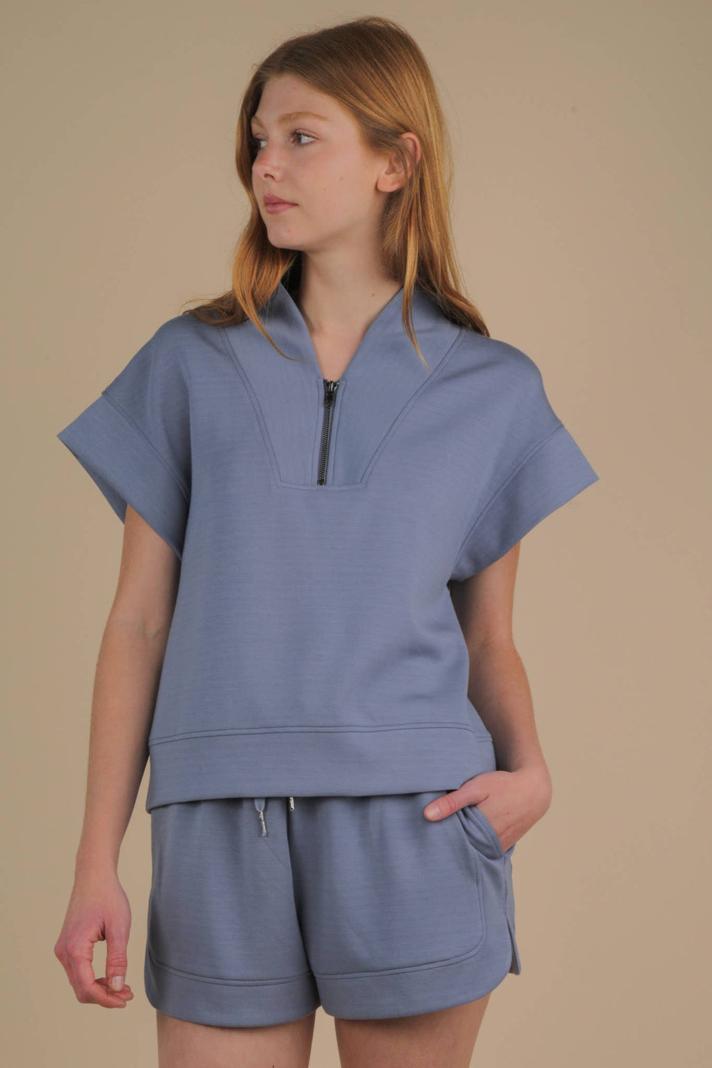 NT12155SET-Comfy Solid Knit Top & Shorts Set