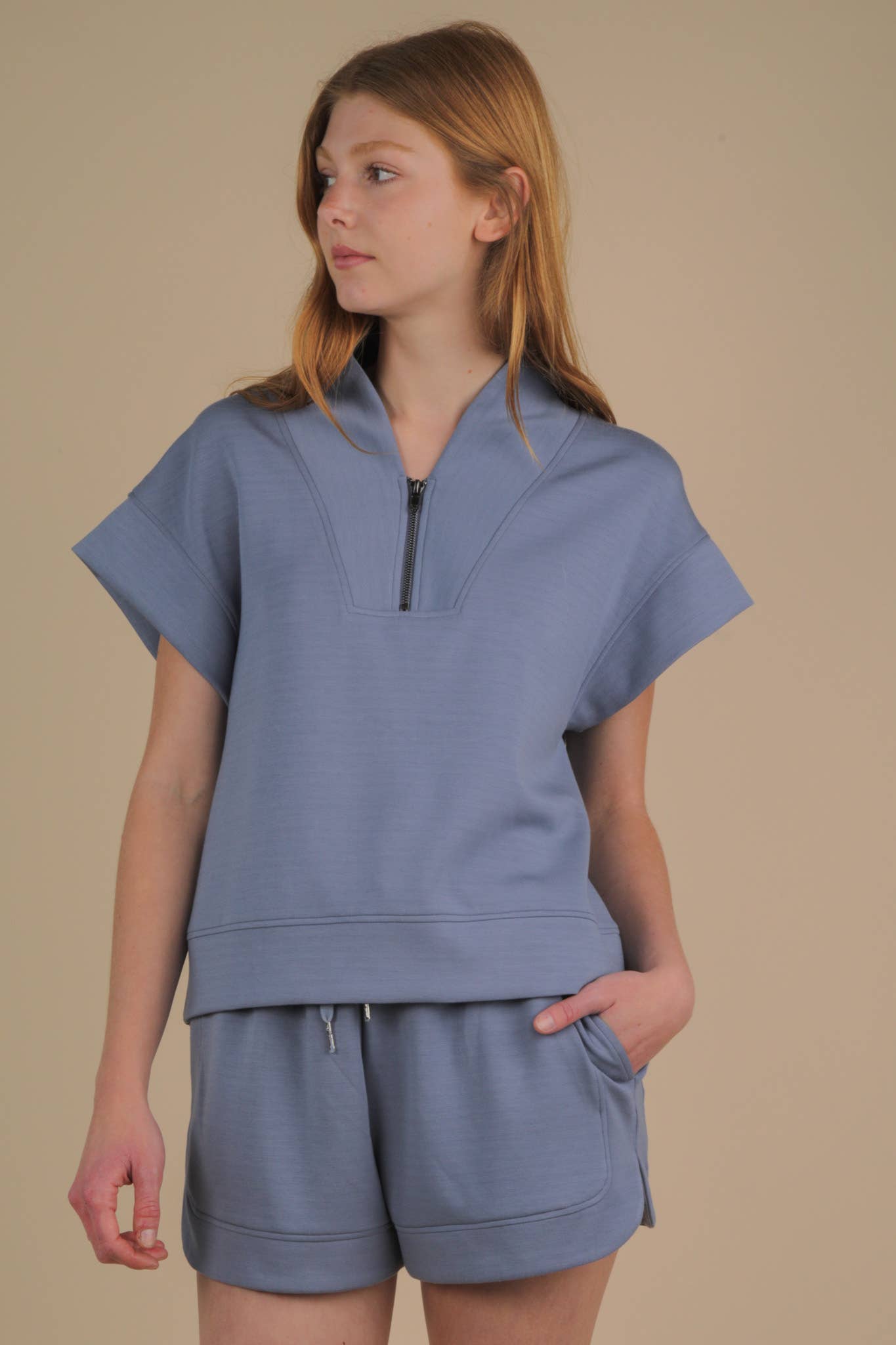 NT12155SET-Comfy Solid Knit Top & Shorts Set