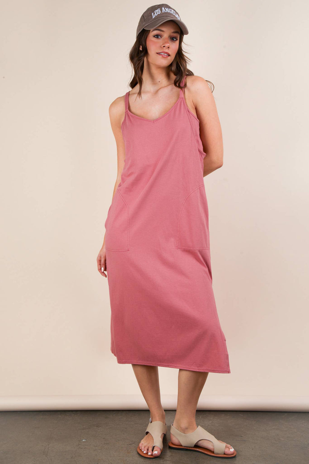 ND31605-V-Neck Sleeveless Casual Comfy Midi Dress