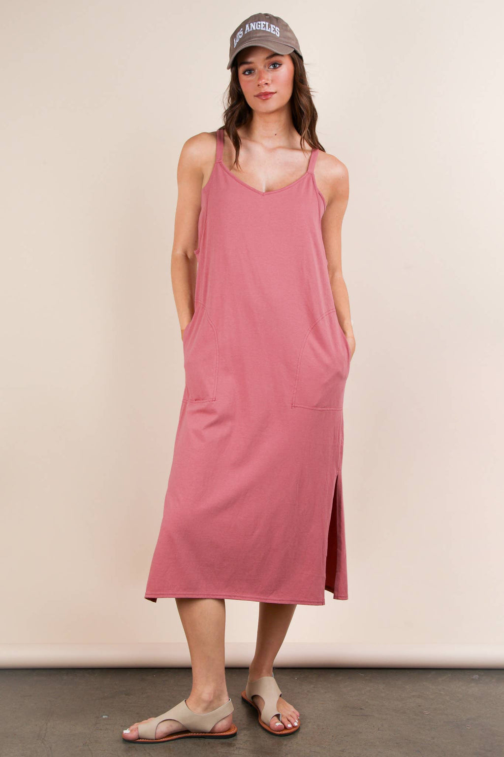 ND31605-V-Neck Sleeveless Casual Comfy Midi Dress